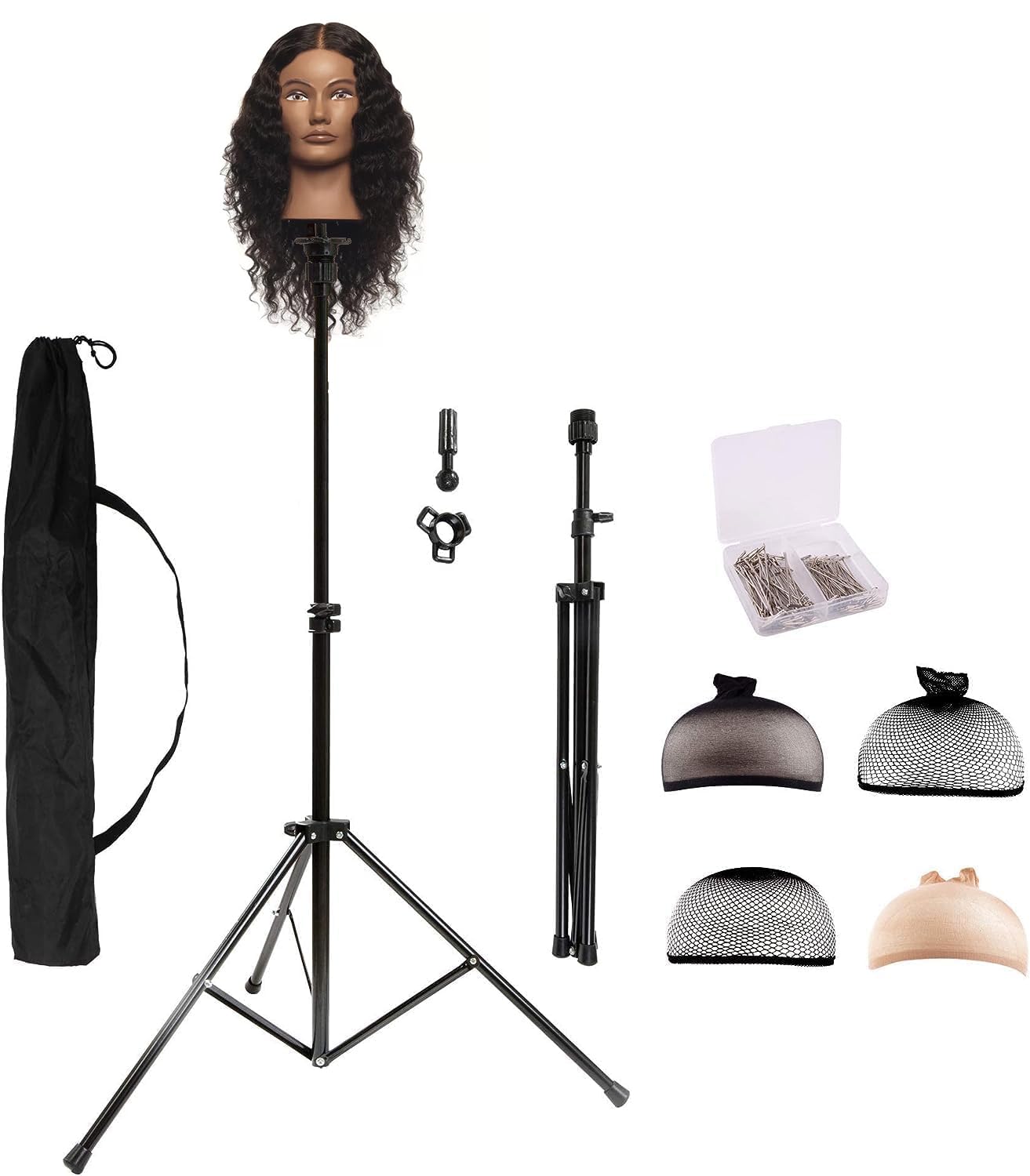 HYOUJIN Black Metal Wig Head Stand Tripod Holder - Adjustable 35.4-52.4 Inches for Mannequin Heads & Styling - Perfect for Salon, Cosplay & Hairdressing Practice
