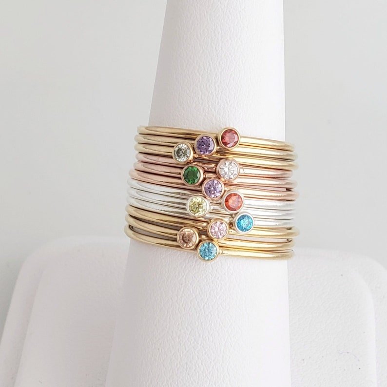 Personalized Birthstone Stacking Rings for Women - Custom Engraved Name & Date, Sterling Silver Stackable Rings Set - Perfect Gift for Anniversary, Birthday, Mother's Day & Valentine's Day