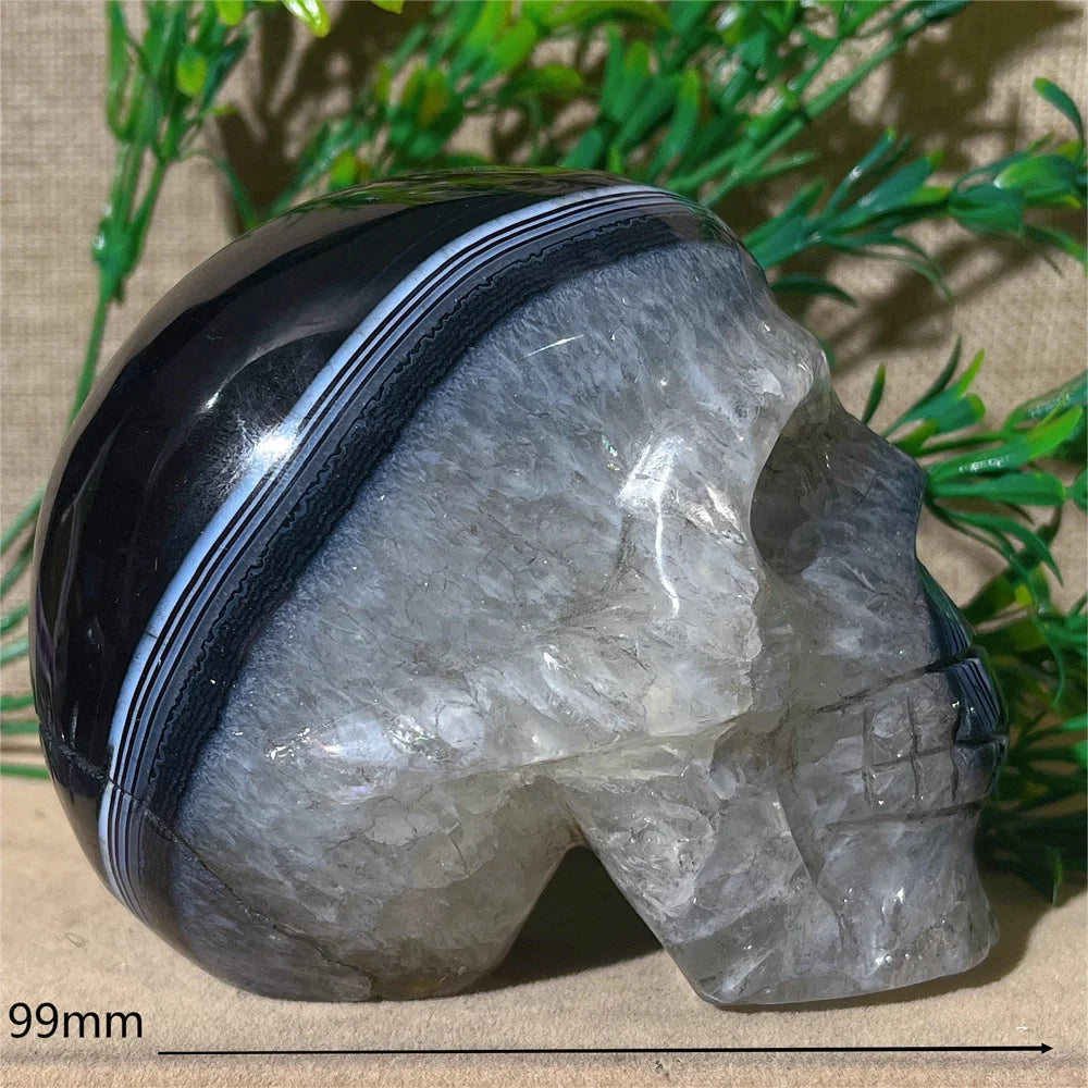 Black Agate Skull Carving - Natural Crystal Healing Gemstone for Spiritual Home Decor, Meditation & Energy Work | Handcrafted Mineral Craft for Gifts & Altar Decorations