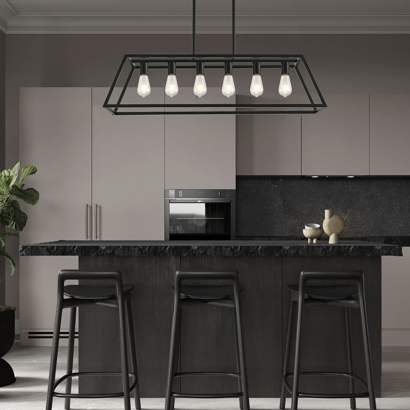 XILICON 6-Light Black Rectangle Farmhouse Chandelier - Modern Dining Room Pendant Light Fixture for Kitchen, Living Room, Foyer & Bar | Rustic Industrial Ceiling Lighting for Home Decor