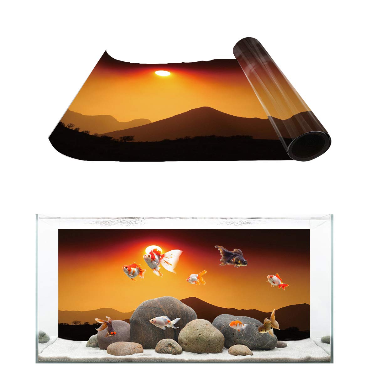 T&H Black White Square Aquarium Background - PVC Adhesive Fish Tank Decoration for Home Aquascaping