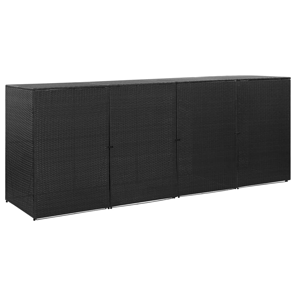 Outdoor Wheelie Bin Storage Shed - Waterproof Poly Rattan Trash Can Cover for Garbage, Garden Tools & Firewood - Black (90.2