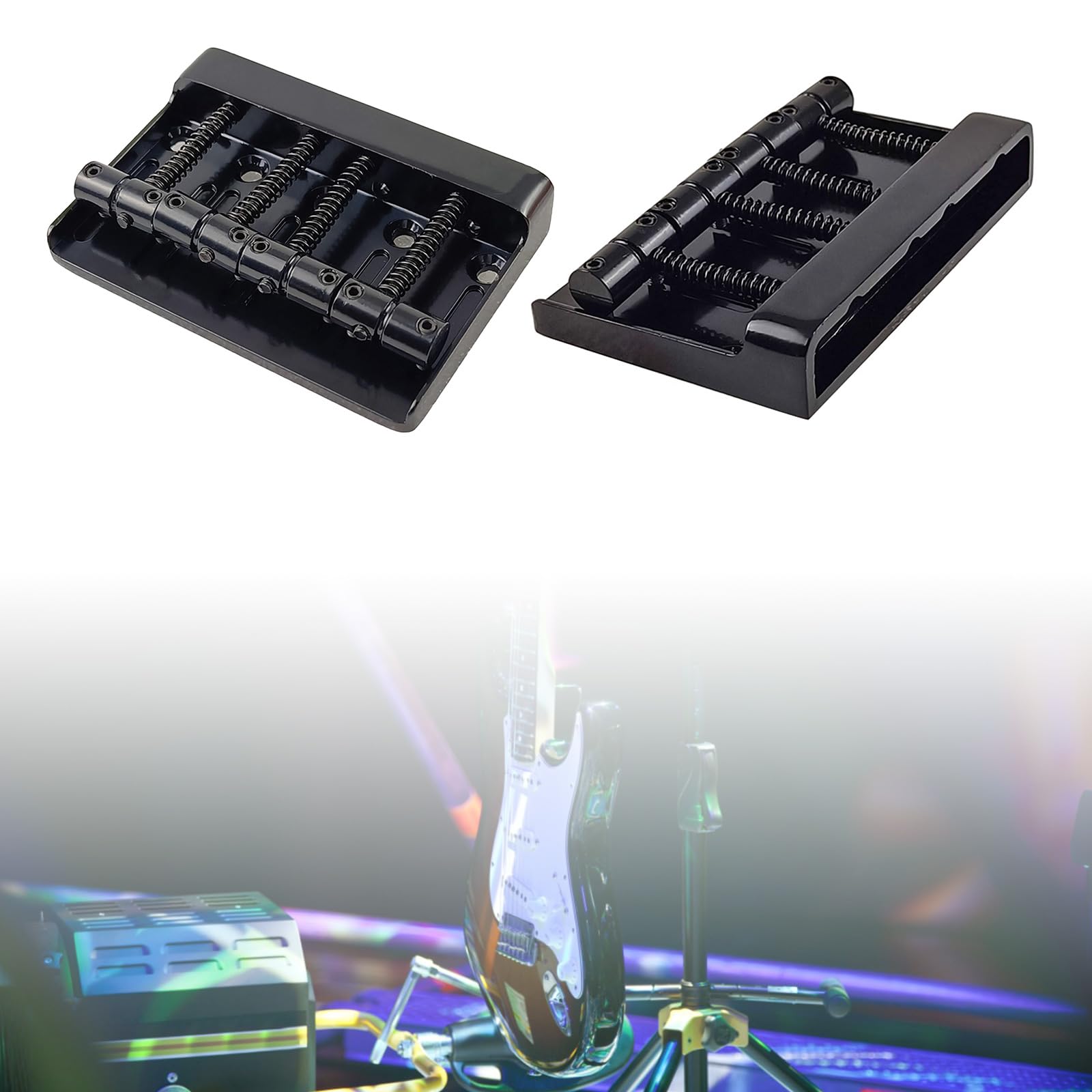 4 String Bass Guitar Bridge - Heavy Duty Metal Fixed Hardtail Tailpiece with Mounting Screws - Replacement Bridge for Electric Bass Guitar - Perfect for DIY Repairs, Upgrades & Professional Setups - Ideal for Rock, Jazz & Studio Recording