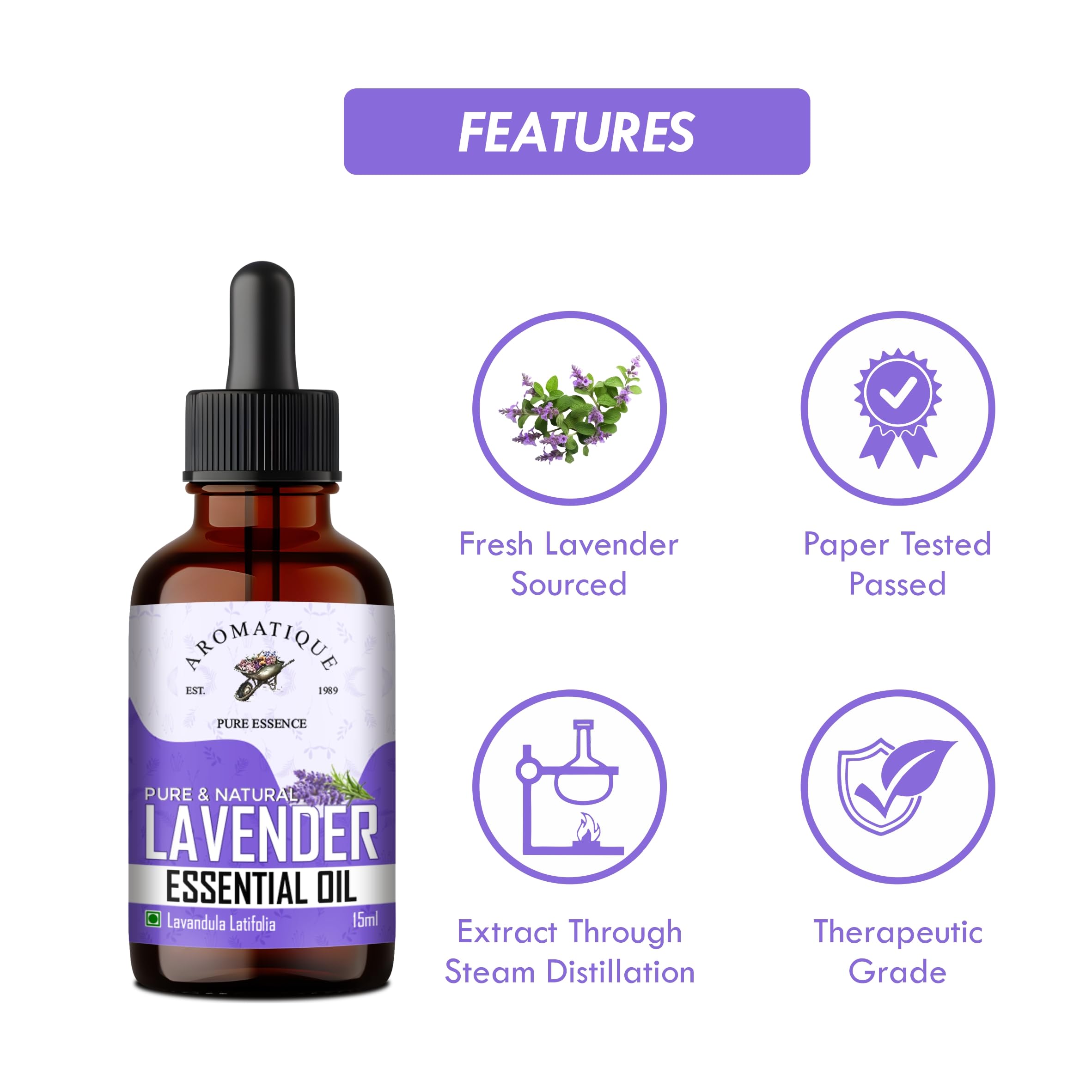 **Aromatique Lavender Essential Oil for Hair - 15ml Bottle - Promotes Hair Growth & Moisture - Perfect for Aromatherapy & Massage**