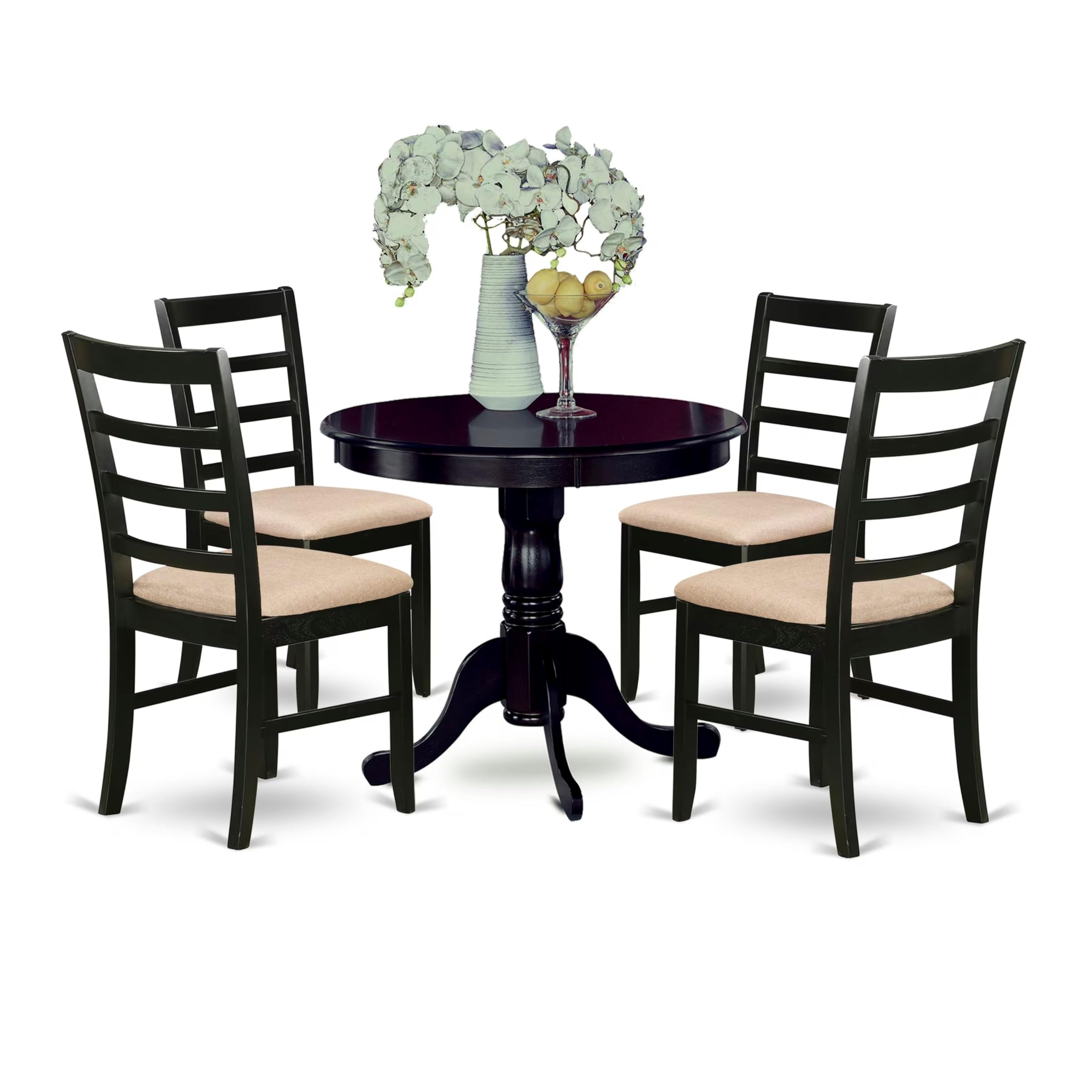 East West Furniture ANPF5-CAP-C 5-Piece Round Dining Table Set with Pedestal Base & 4 Upholstered Chairs, 36x36 Inch, Cappuccino - Perfect for Small Kitchens, Breakfast Nooks & Cozy Dining Spaces