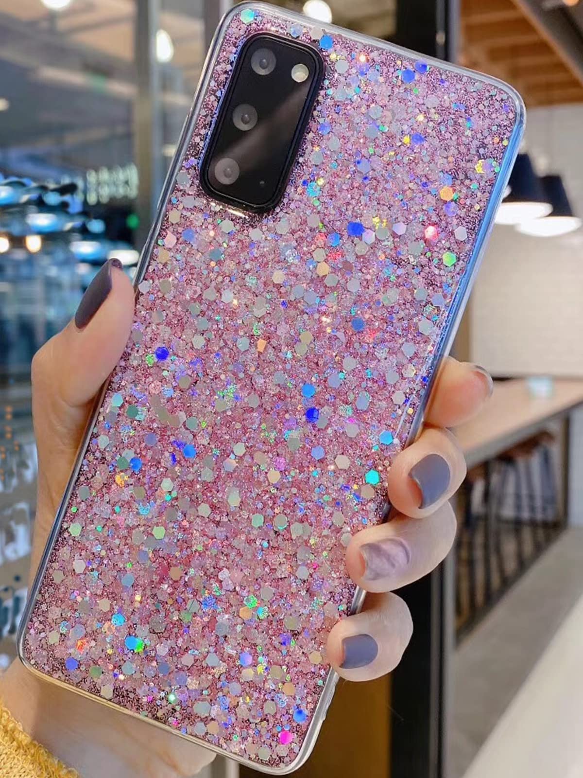 Sparkly Glitter Samsung Galaxy S21 Case for Women - Slim Rubber Protective Cover for Galaxy S21 5G (6.2 Inch, Pink) | Perfect for Everyday Use, Parties & Gifts