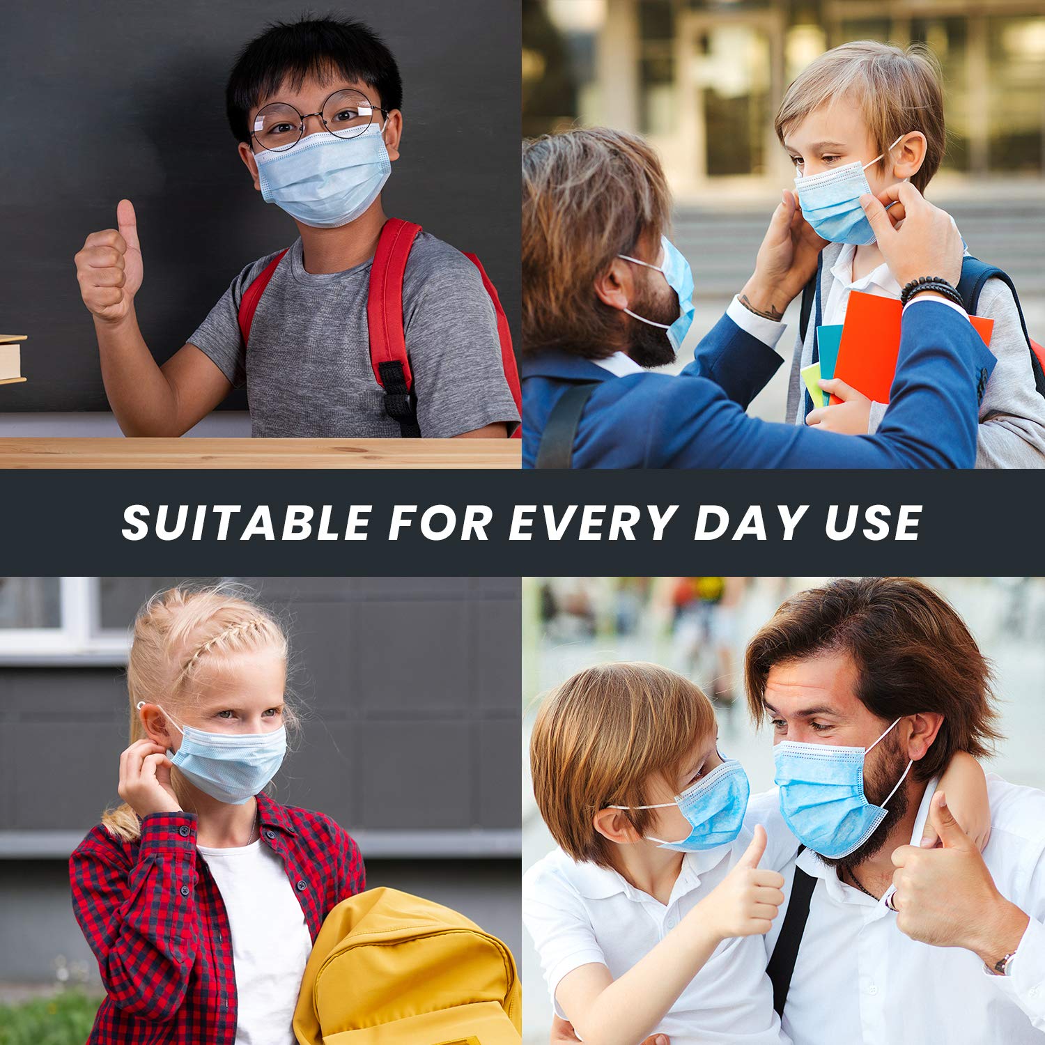 AMLIFE Kids Disposable Face Masks 3-Ply Protective Filter - 10 Pack | Soft & Breathable for School, Travel & Daily Protection