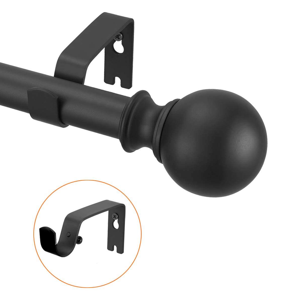 Industrial Iron Curtain Rods 72-144 Inch Matte Black 2 Pack with Ball Finials - Heavy Duty Room Divider for Outdoor Farmhouse Style Living Room, Bedroom & Patio Decor