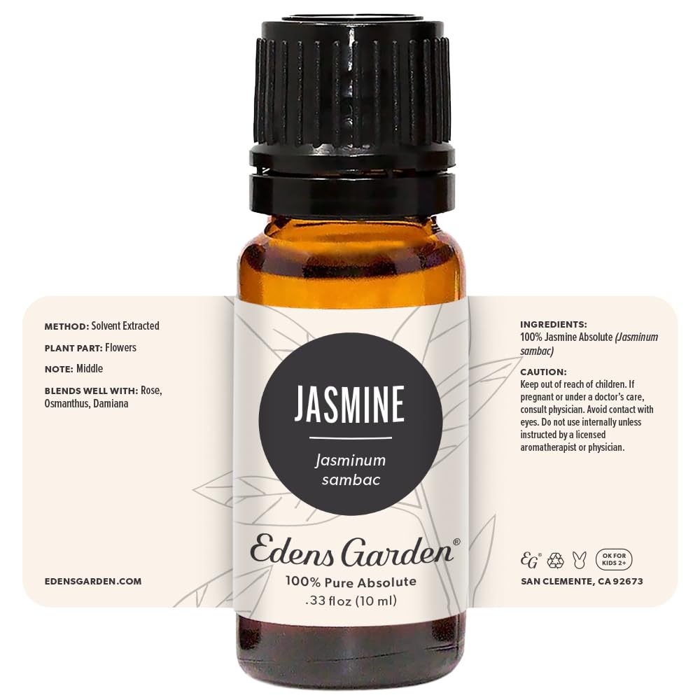 Edens Garden Jasmine Sambac Absolute Essential Oil - 100% Pure Undiluted Therapeutic Grade for Aromatherapy, Diffusers, Candles & Humidifiers | Kid Safe Natural Fragrance Oil (10ml/0.33 fl oz) | Perfect for Relaxation, Spa, Yoga & Home Scenting