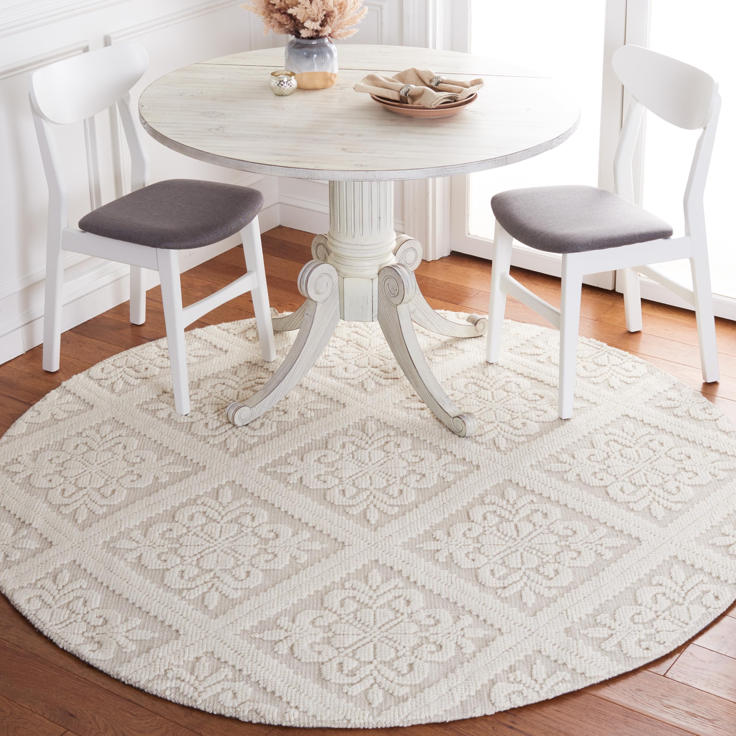 SAFAVIEH Vermont Collection 6-Foot Round Ivory VRM101A Handmade Wool & Cotton Area Rug - Perfect for Entryway, Foyer, Living Room & Bedroom Decor