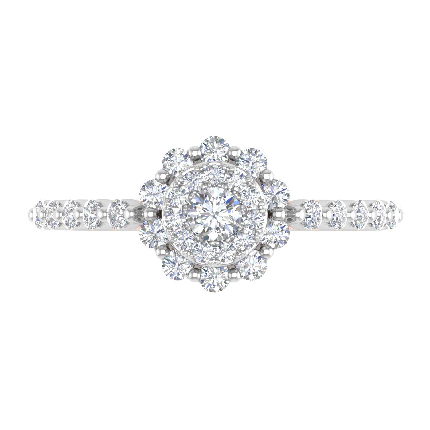 1/2 Carat Round Diamond Halo Engagement Ring in 10K White Gold - Perfect for Proposals, Anniversaries & Special Occasions