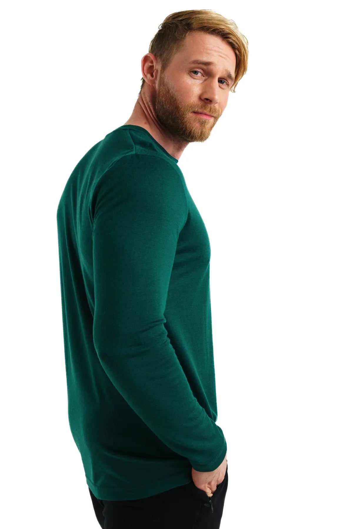Premium Men's Merino Wool Long Sleeve Shirt - 165 Forest Green for Hiking, Camping & Outdoor Activities