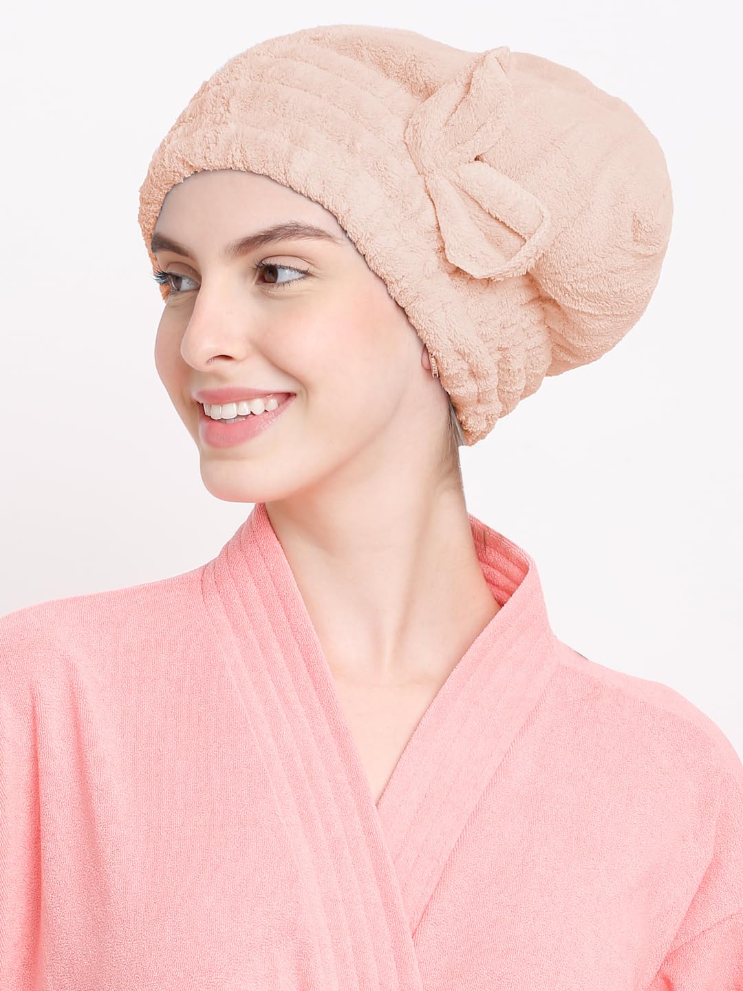 **Cortina Microfiber Hair Towel Cap - Soft, Absorbent & Quick Drying Hair Wrap for Women & Girls with Curly or Thick Hair - Beige (1 Pack) - Perfect for Post-Shower, Salon Styling & Travel**