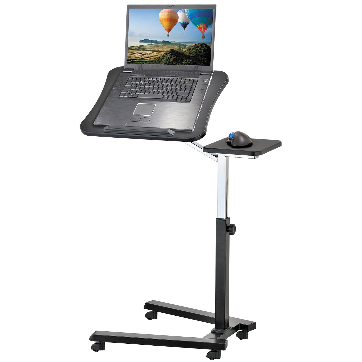 Tatkraft Joy Adjustable Height Portable Laptop Desk with Mouse Pad - Ergonomic Rolling Computer Stand for Home Office, Gaming & Study - Sturdy Black Workstation for Comfortable Computing Anywhere