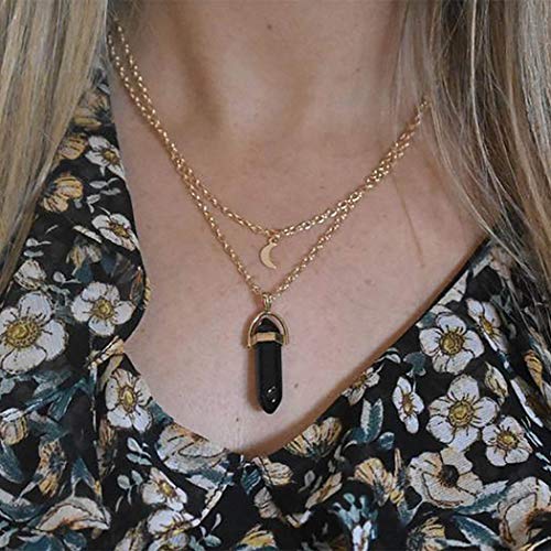 Boho Healing Crystal Necklace for Women - Moonstone Pendant Layered Chain Jewelry for Girls | Spiritual Gift, Meditation, Yoga Accessory (White)