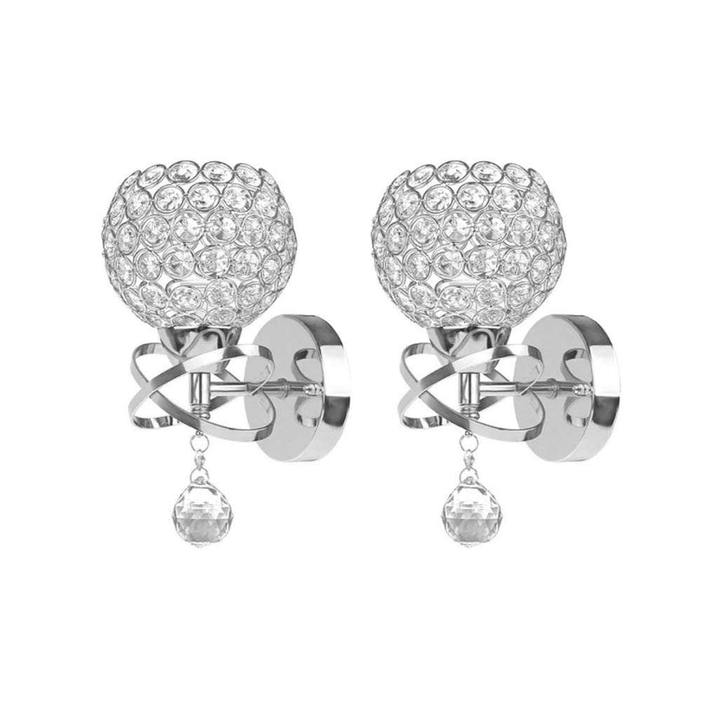 Modern Crystal Pendant Wall Lamp - Silver E14 Socket Ceiling Light Fixture (2 Pack) for Bedroom, Living Room, Hallway & Dining Room Decor