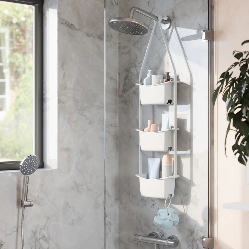 Flexible Shower Caddy Organizer - White | Bathroom Storage for Shampoo, Soap & Toiletries | Perfect for Small Spaces & Apartment Living