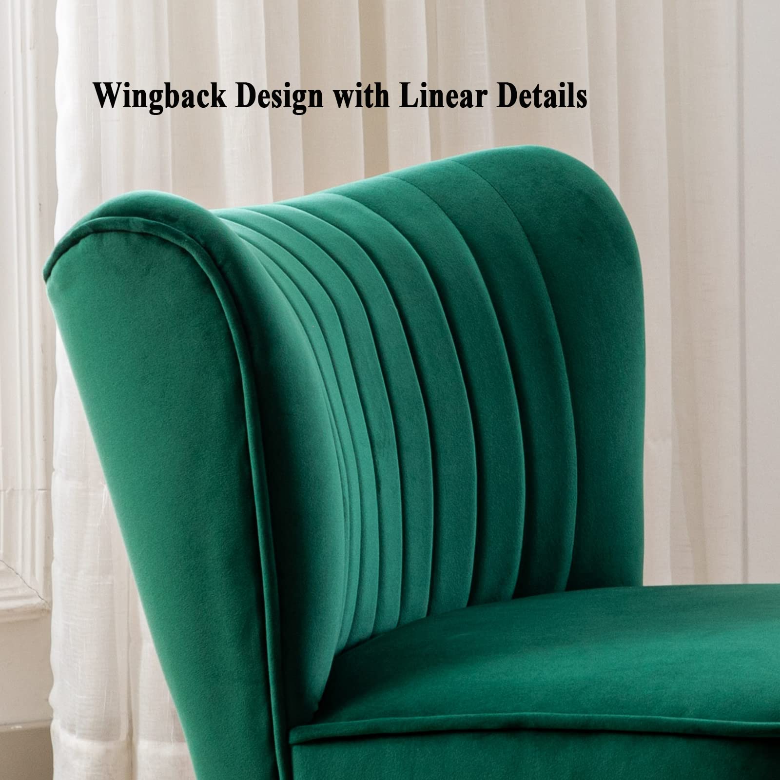 DUOMAY Modern Velvet Accent Chair Set of 2 - Green Wingback Slipper Chairs with Gold Metal Legs for Living Room, Bedroom, Entryway - Space Saving Small Corner Chairs for Apartments & Cozy Reading Nooks