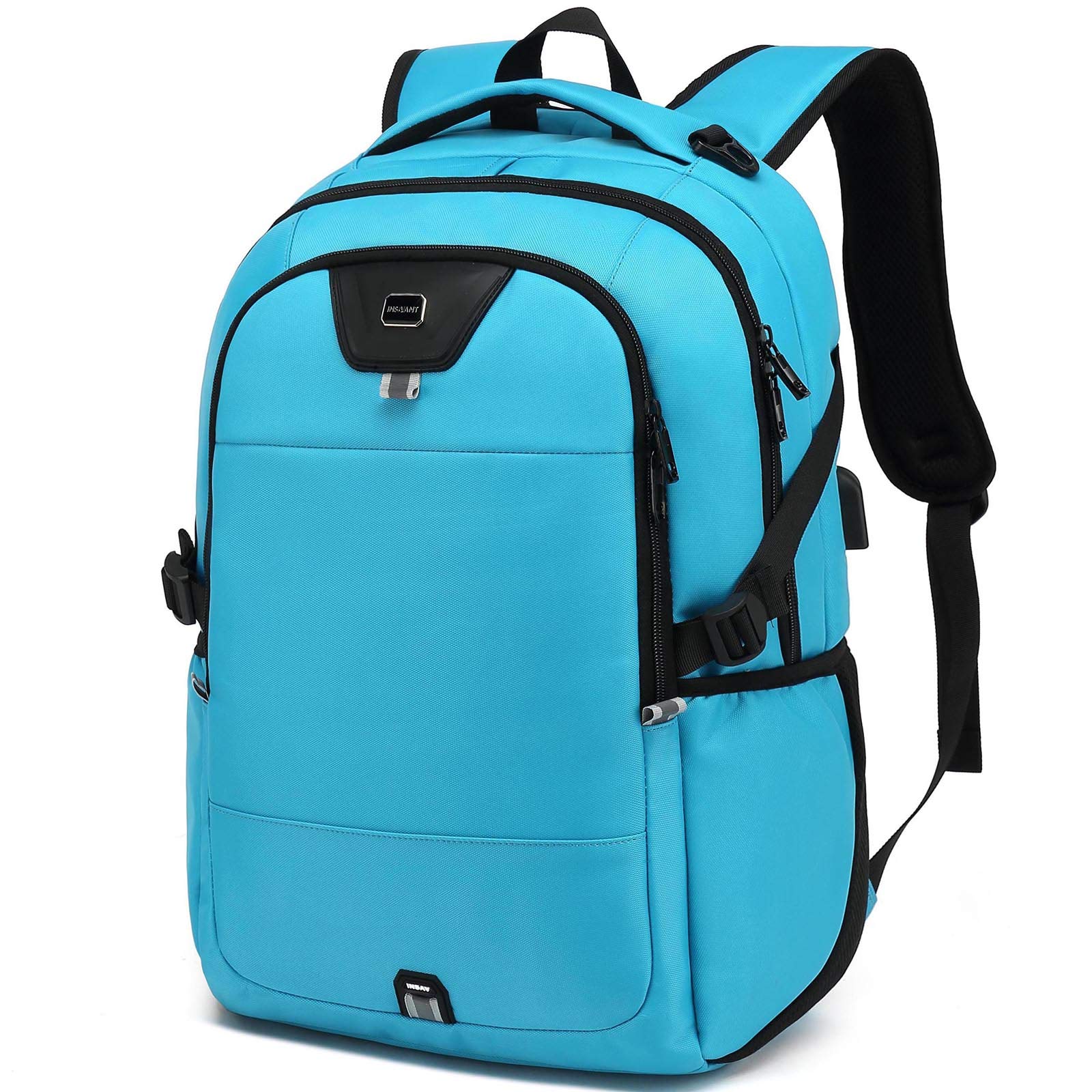 INSAVANT 15.6 Inch Water Resistant Laptop Backpack - Durable Anti-Theft College Travel Backpack with USB Charging Port - Perfect Gift for Men & Women (Sky Blue) - Ideal for Work, School & Daily Commute
