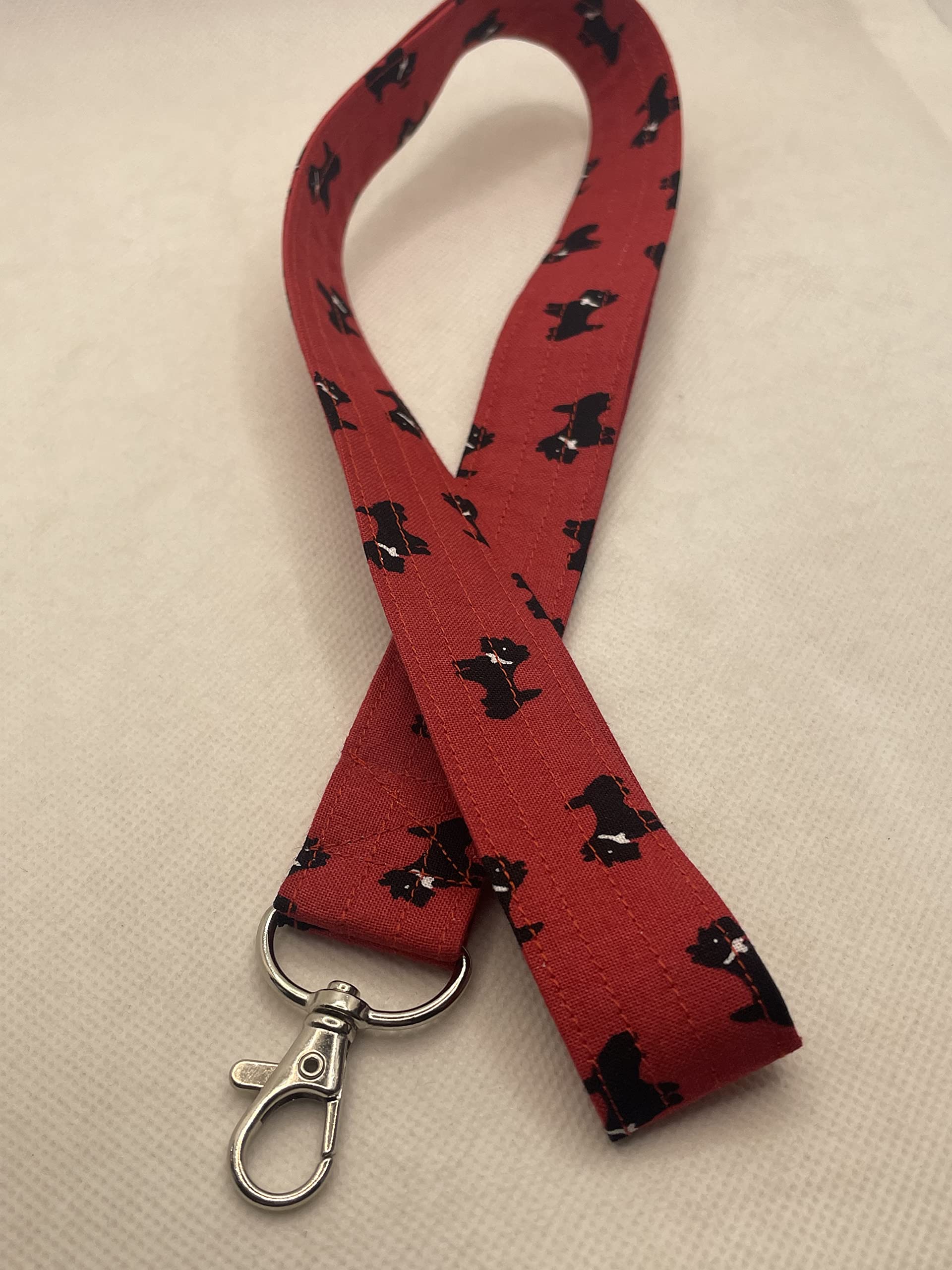 Premium Fabric Lanyard Keychain - Durable ID Badge Holder with Scottie Dog Design (Red) - Perfect for Office, School, Events & Work Security Access