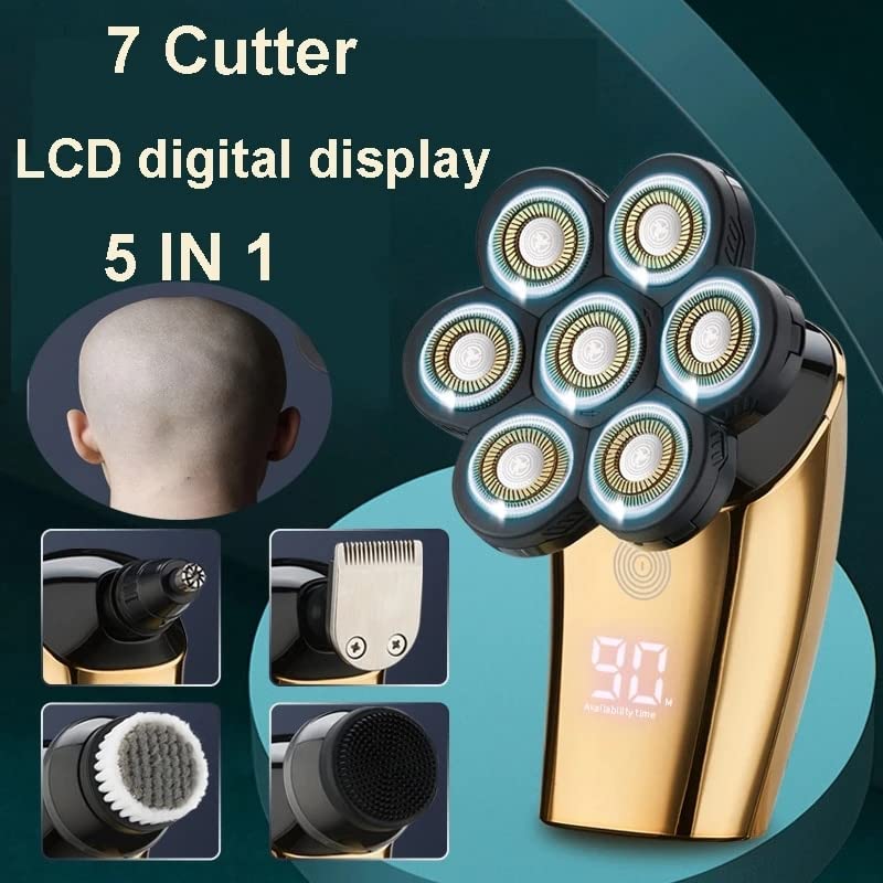 5-in-1 Electric Razor for Men - 7 Blade Beard Trimmer & Clipper with LED Display | IPX6 Waterproof Shaving Machine | Perfect for Home Barbering, Travel & Daily Grooming
