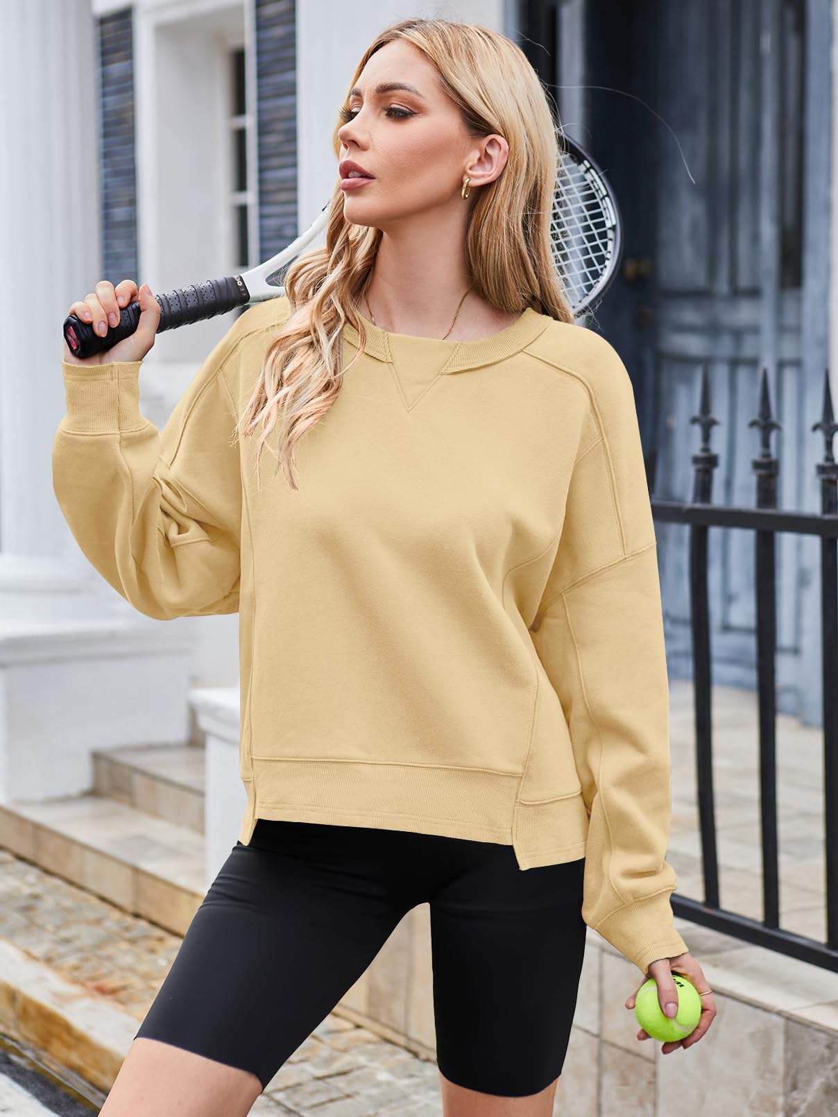 MEROKEETY Women's Oversized Cropped Sweatshirt - Soft Fleece Crewneck Pullover for Workout & Casual Wear | Fall Fashion Essential for Layering & Street Style Outfits