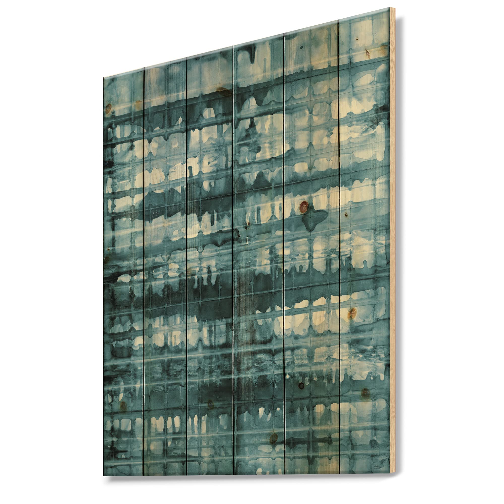 DesignQ Indigo Watercolor Geometric V Mid-Century Modern Wood Wall Art - Blue Abstract Wood Wall Decor, Large Pine Wood Wall Panels for Living Room, Bedroom & Office Decor