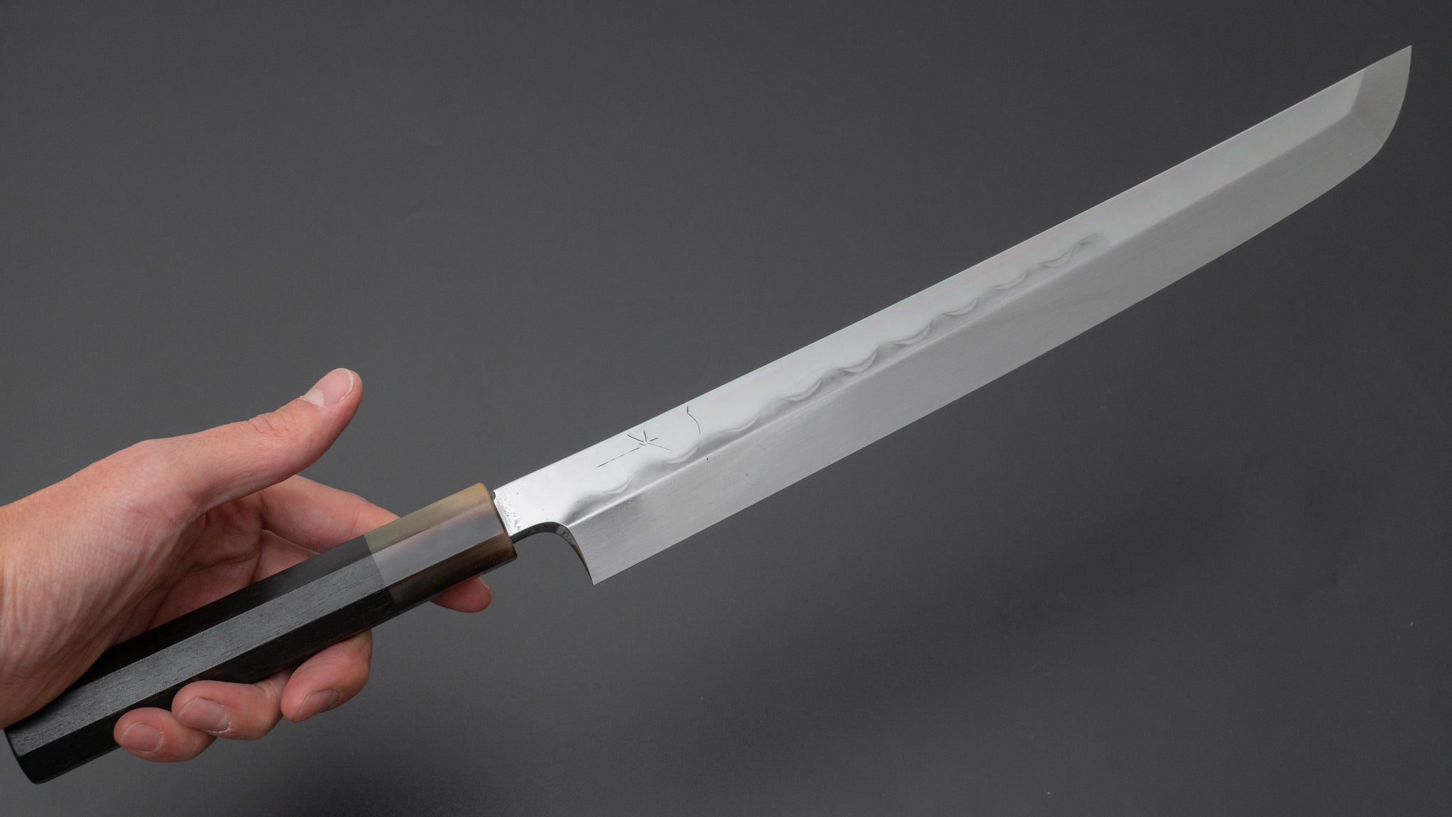 Hitohira Togashi White #1 Notaremon Mizu Honyaki Yanagi Sakimaru 300mm Japanese Sushi Knife with Taihei Ebony Handle & Saya - Perfect for Sushi Chefs & Professional Kitchen Use