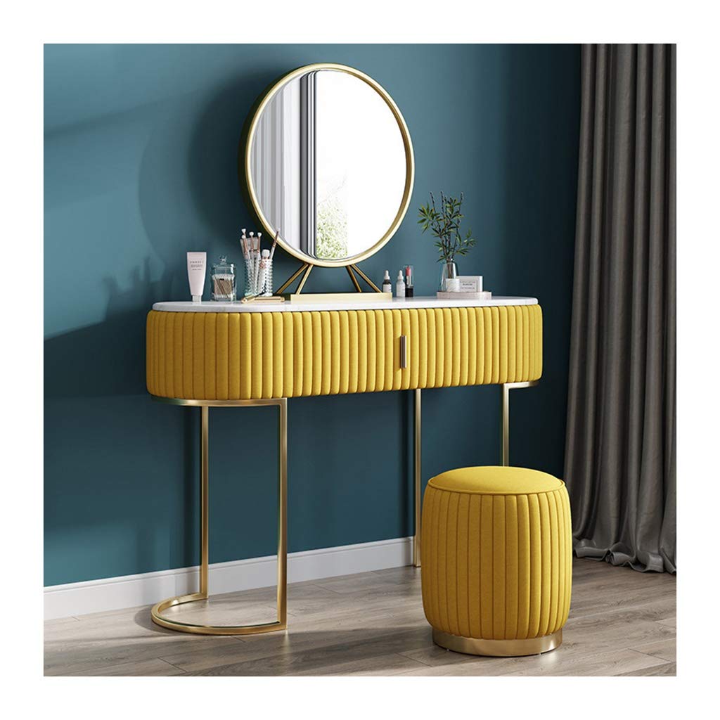 White Vanity Dressing Table with Removable Top & Stool - 100cm Multi-Functional Makeup Desk & Writing Table for Bedroom (Yellow) | Perfect for Cosmetics Storage, Home Office & Beauty Space Organization