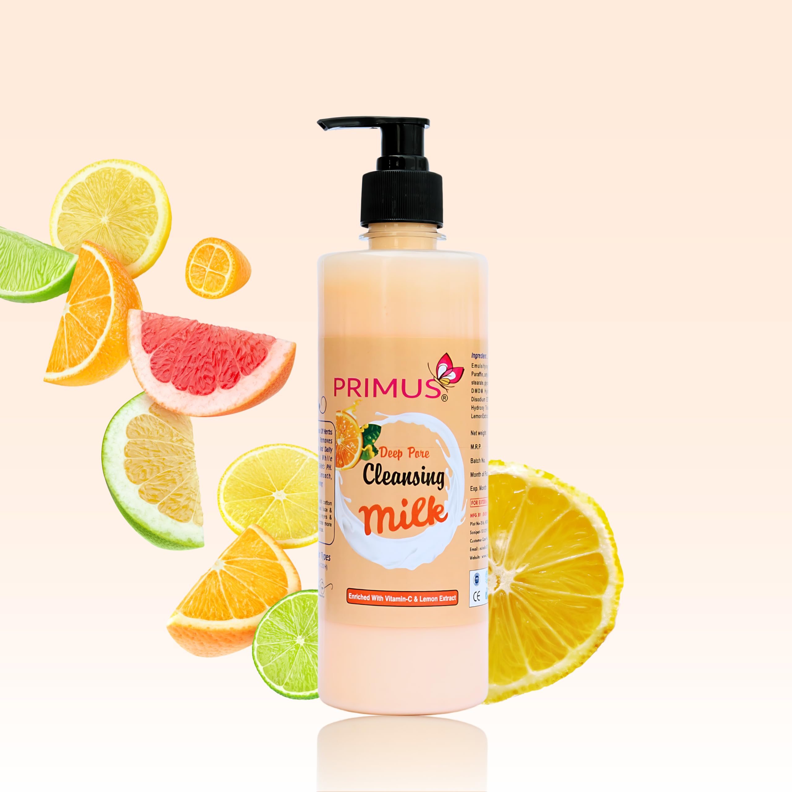 Primus Vitamin C Cleansing Milk with Vitamin C & Lemon Extracts - Ultra Clean & Refreshing Facial Cleanser | Gentle Makeup Remover for All Skin Types | 500ml | Perfect for Daily Skincare & Post-Makeup Cleansing Routine