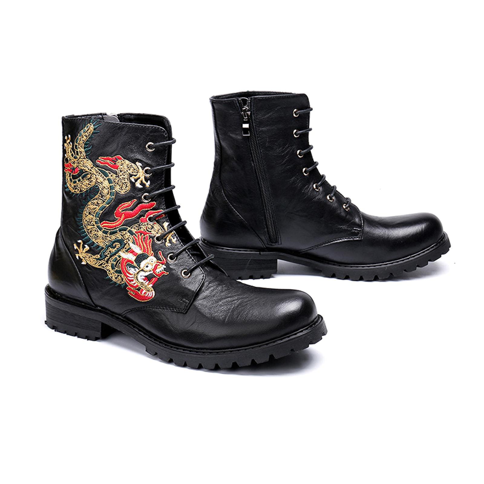 **Men's British Style High-Top Leather Boots - Martin Chelsea Boots for Men, Size 43, Black | Casual & Formal Wear, Outdoor & Street Fashion**
