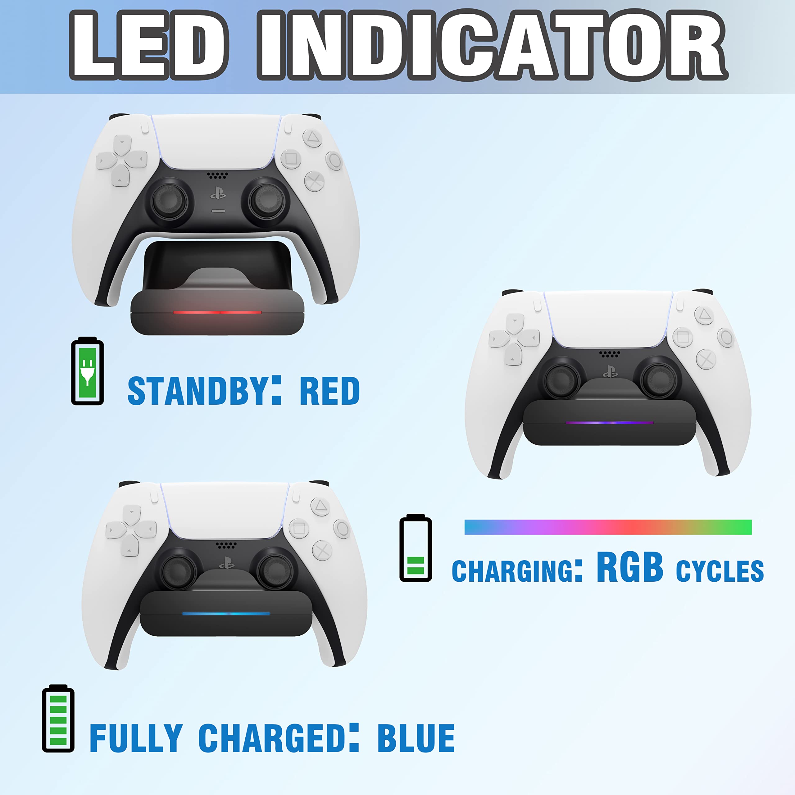 PS5 DualSense Controller Charging Station with 1m USB-C Cable & LED Indicator - Wall Mountable Charger Dock for Playstation 5 Gamepad - Perfect for Gaming Setup and Multi-Controller Charging