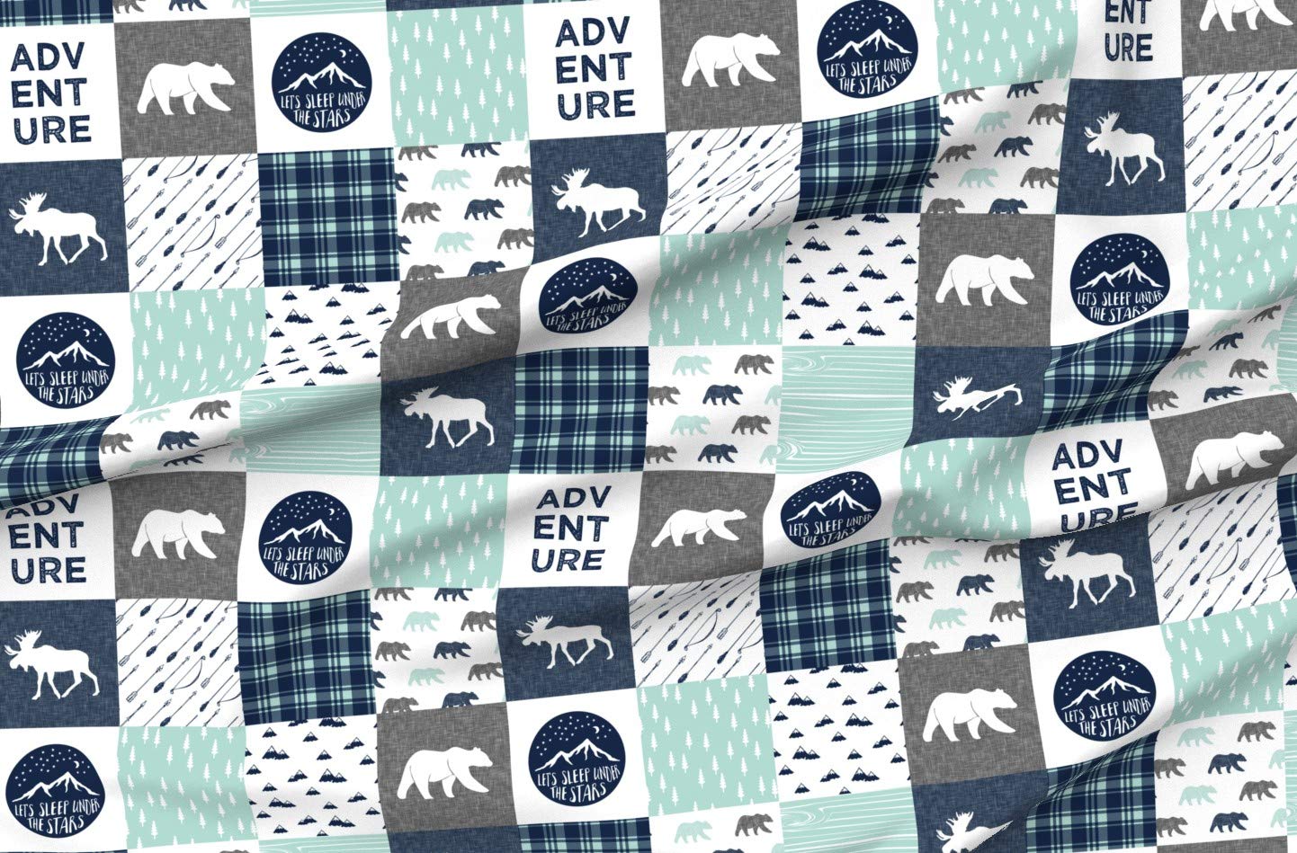 Happy Camper Adventure Blue Navy Moose Printed Minky Fabric by The Yard - Soft Plush Quilting Material for Baby Blankets, Quilt Backing & Sewing Projects - Perfect for Nursery Decor, DIY Crafts & Cozy Home Textiles