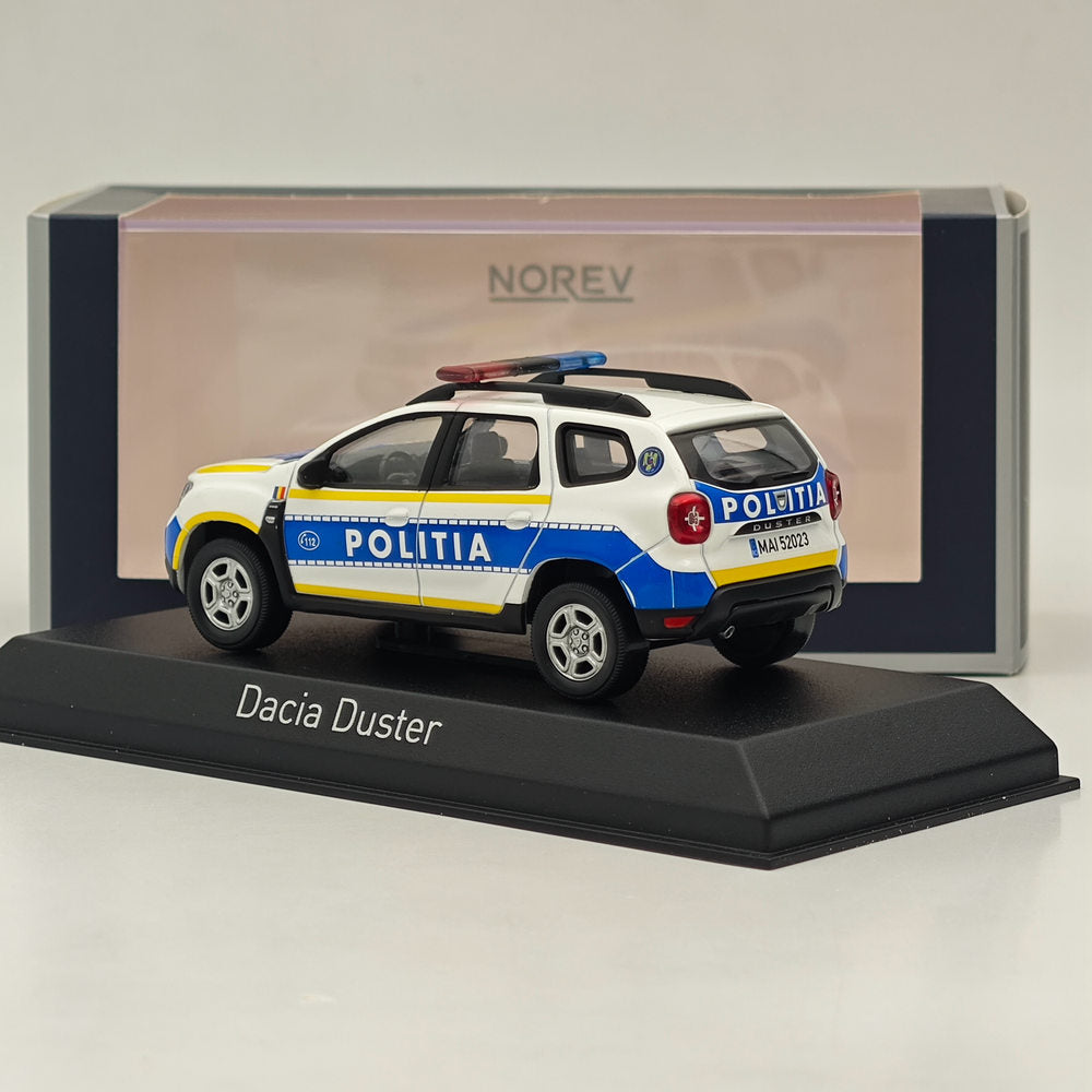 1/43 Scale Norev Dacia Duster 2019 Romanian Police Diecast Model Car - White - Collectible Miniature Vehicle for Display & Gifts