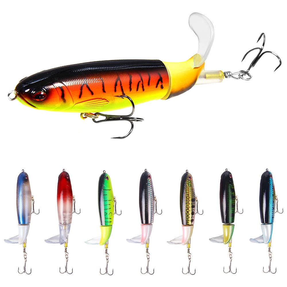 8Pcs Topwater Fishing Lure Set - Whopper Plopper Bass Lures with Floating Rotating Tail | Lifelike Hard Bait & Swimbait Kit for Bass Fishing | Perfect for Freshwater Lakes, Rivers, and Pond Fishing Adventures