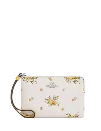 Coach Floral Print Corner Zip Wristlet - Stylish Crossbody Wallet for Women | Perfect for Everyday Use, Travel & Parties