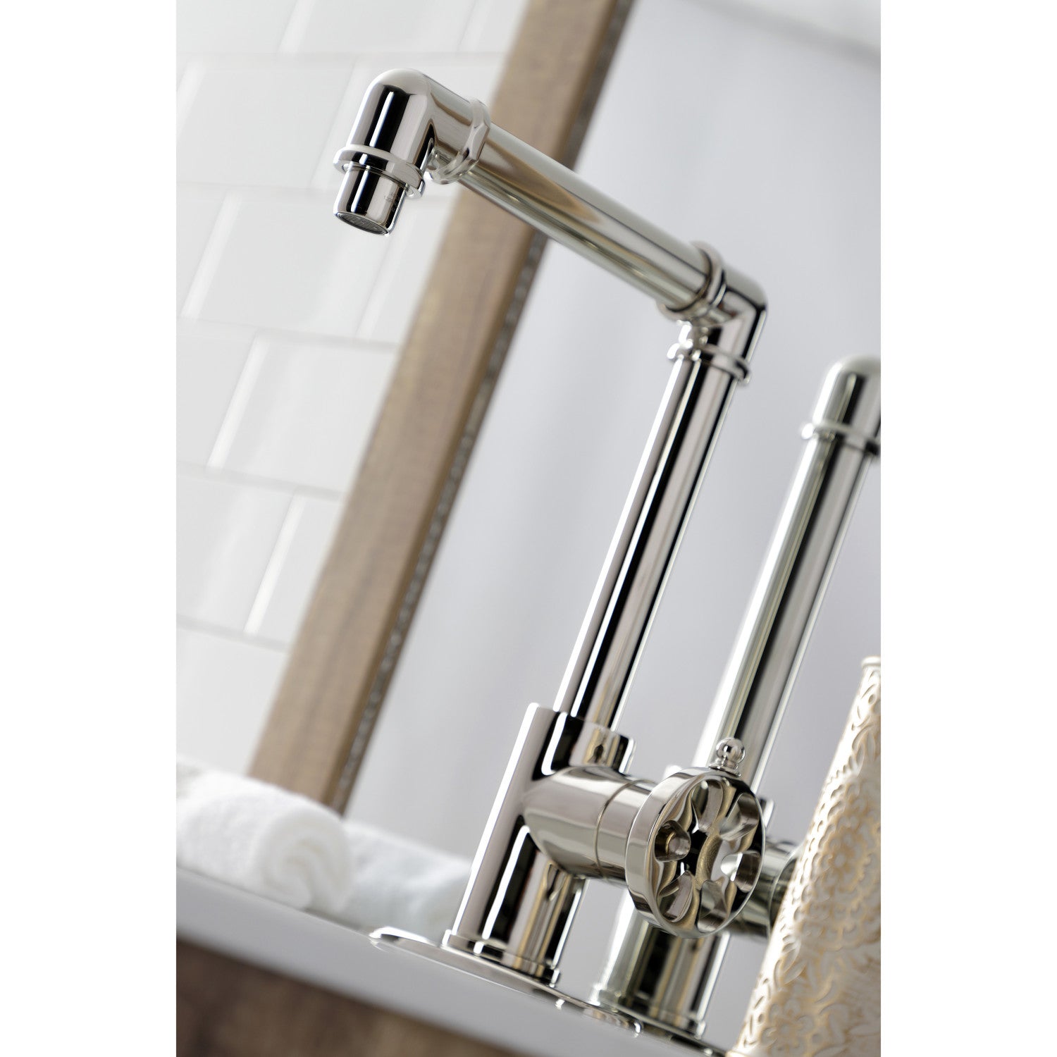 Belknap KSD144RXPN Single Handle Bathroom Sink Faucet with Deck Plate & Push Pop-Up Drain - Polished Nickel Finish for Modern Vanities & Powder Rooms