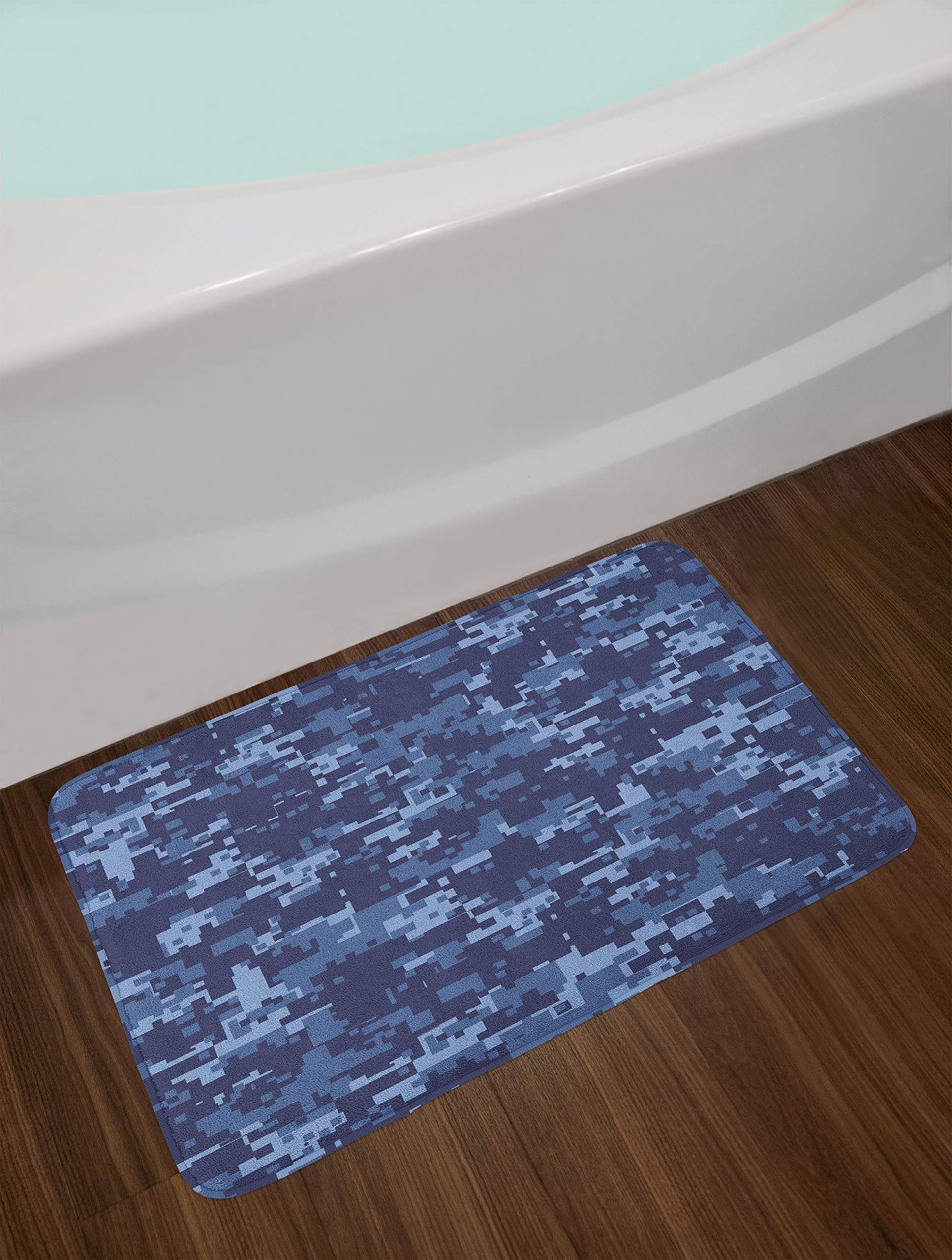 Ambesonne Camouflage Bath Mat - Non-Slip Plush Bathroom Rug in Retro Grunge Camouflage Print, Modern Blue Tones (30.2
