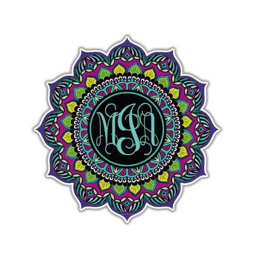 Custom Mandala Monogram Sticker - Personalized Nature Decal by Megan J Designs™ - Waterproof Vinyl Decal for Laptop, Tumbler, Phone & Notebook - Perfect for Yoga, Meditation & Boho Home Decor