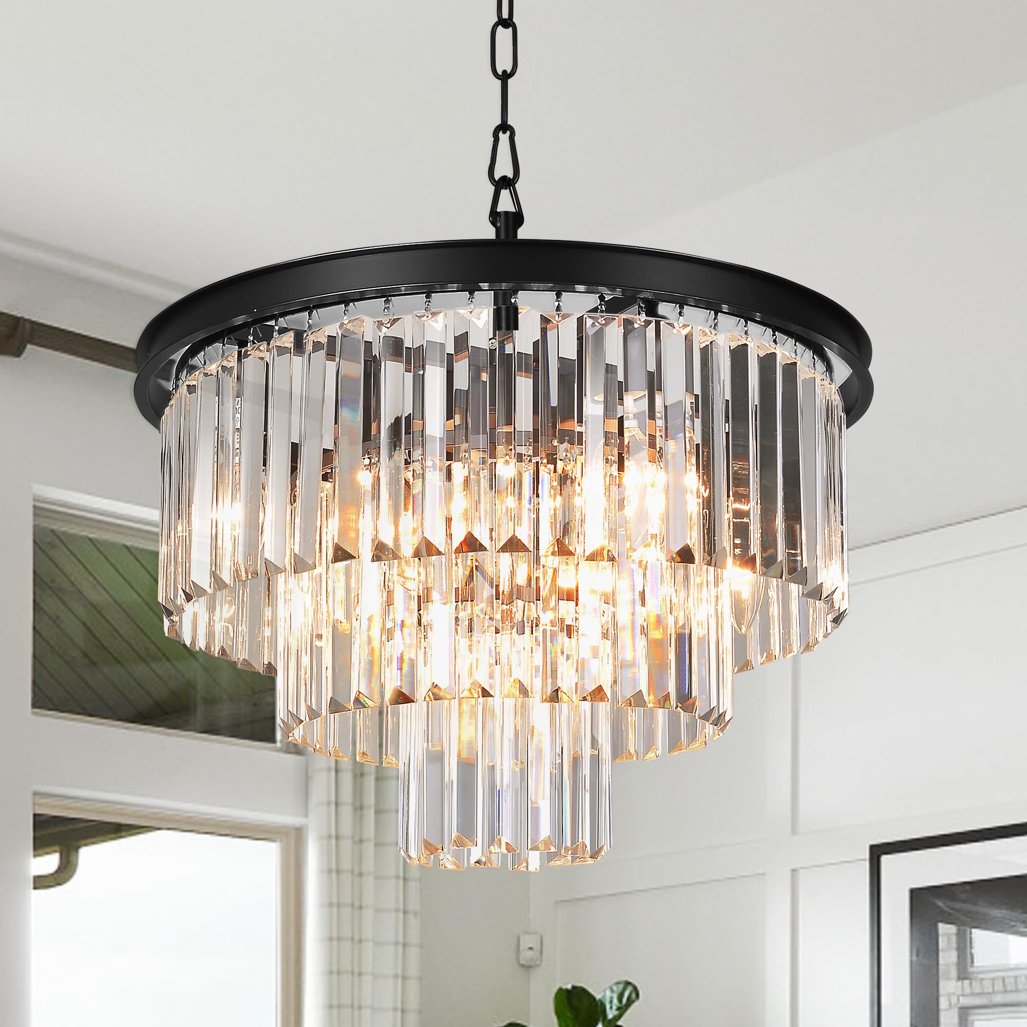 8-Light Modern Crystal Chandelier - 3-Tier Pendant Ceiling Light Fixture for Dining Room, Living Room, Bedroom | Elegant Lighting for Home Decor & Special Occasions