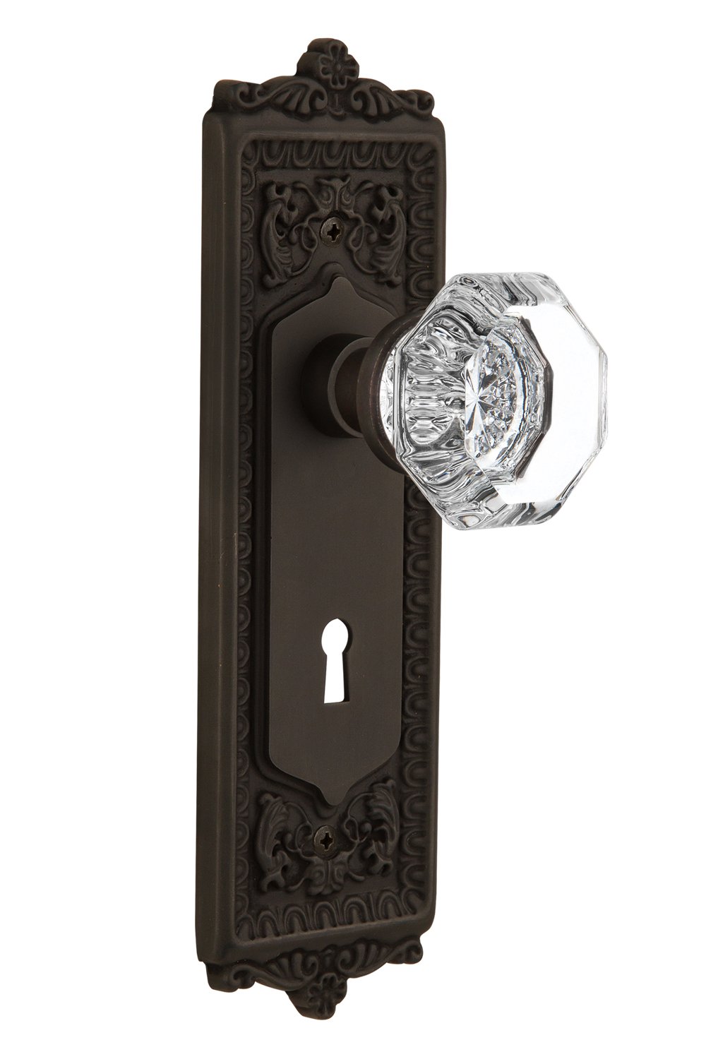 Vintage Egg and Dart Design Keyhole Plate with Waldorf Crystal Knob - 2.75