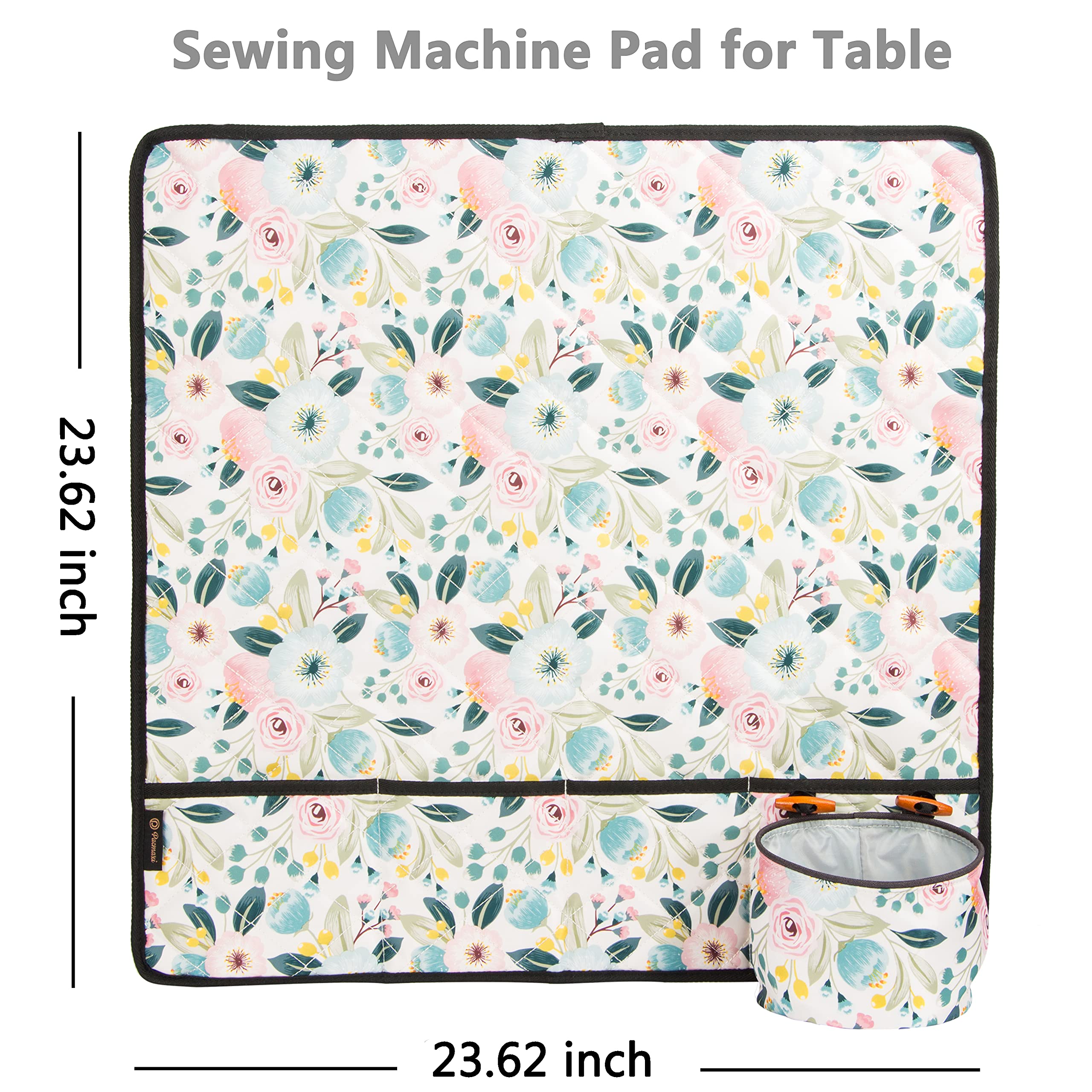 PACMAXI Water-Resistant Sewing Machine Pad with Storage Pockets - Floral Beige Sewing Table Mat for Organizing Threads, Needles & Accessories | Perfect for Quilting, Crafting & Home Sewing Projects