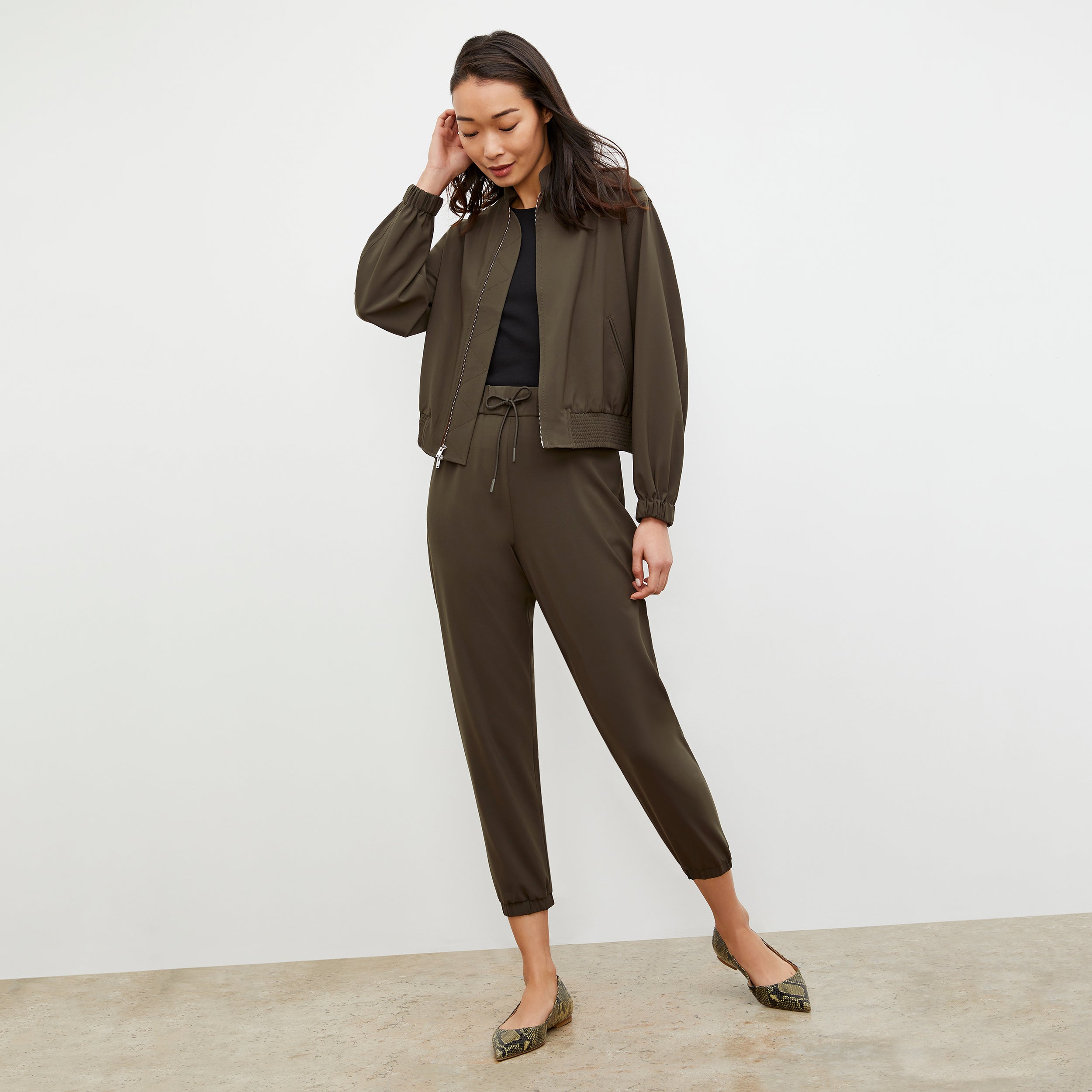 Delaney Jogger Pants for Women - OrigamiTech Stretch Olive Green Joggers | Comfortable Workout, Yoga, Lounge & Casual Wear