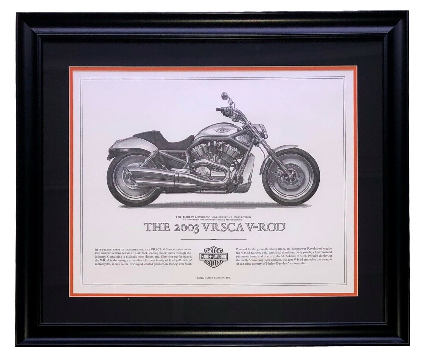 2003 Harley Davidson VRSCA V-Rod Framed Motorcycle Print 16x20 Inch - High Quality Wall Art for Home, Garage, or Office Decor