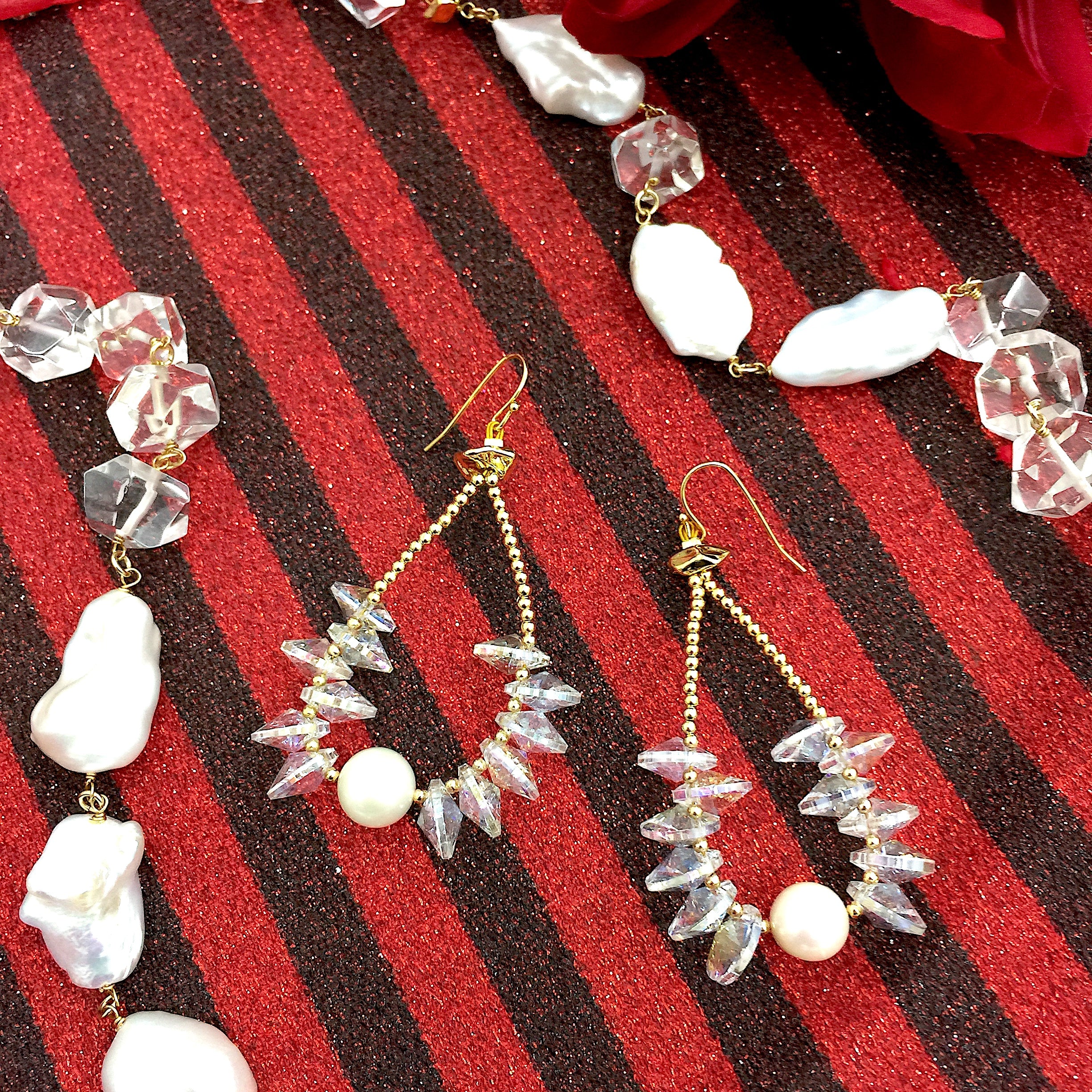 Elegant Teardrop Crystal & Freshwater Pearl Hook Earrings AE057 - Perfect for Weddings, Parties & Special Occasions