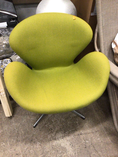 Vintage Swan Fabric Chartreuse Desk Chair - Slight Discoloration - Perfect for Home Office, Study Room & Cozy Reading Nook