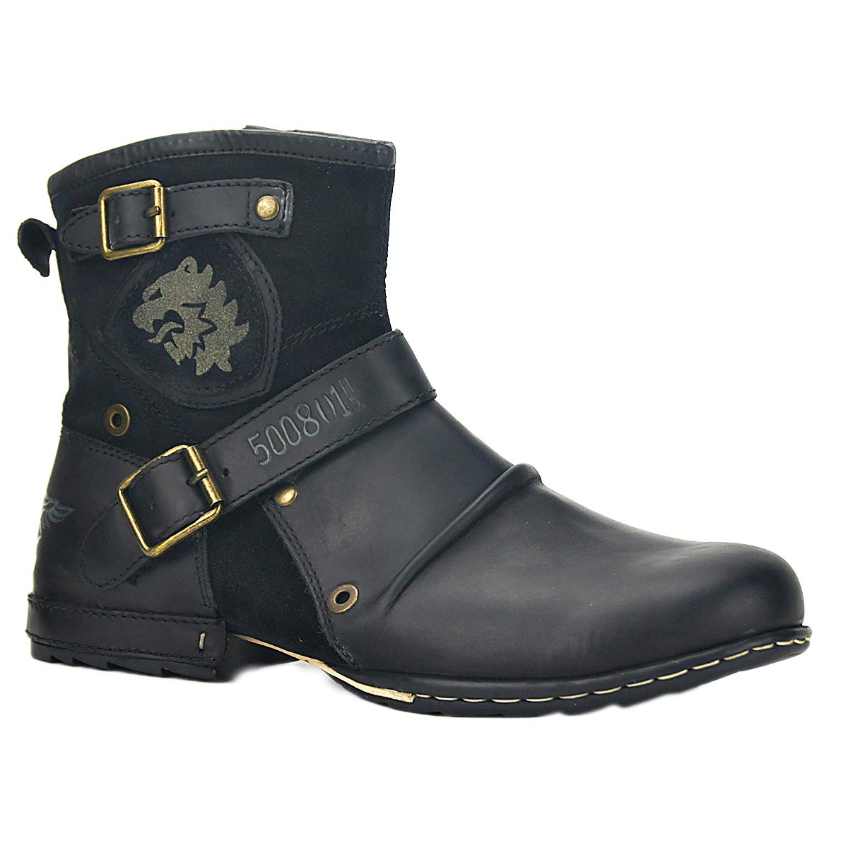 OSSTONE Men's Fashion Leather Chukka Boots - Zipper-Up Moto Boots Casual Shoes OS-5008-1-ABNH | Perfect for Motorcycle Riding, Outdoor Adventures & Street Style