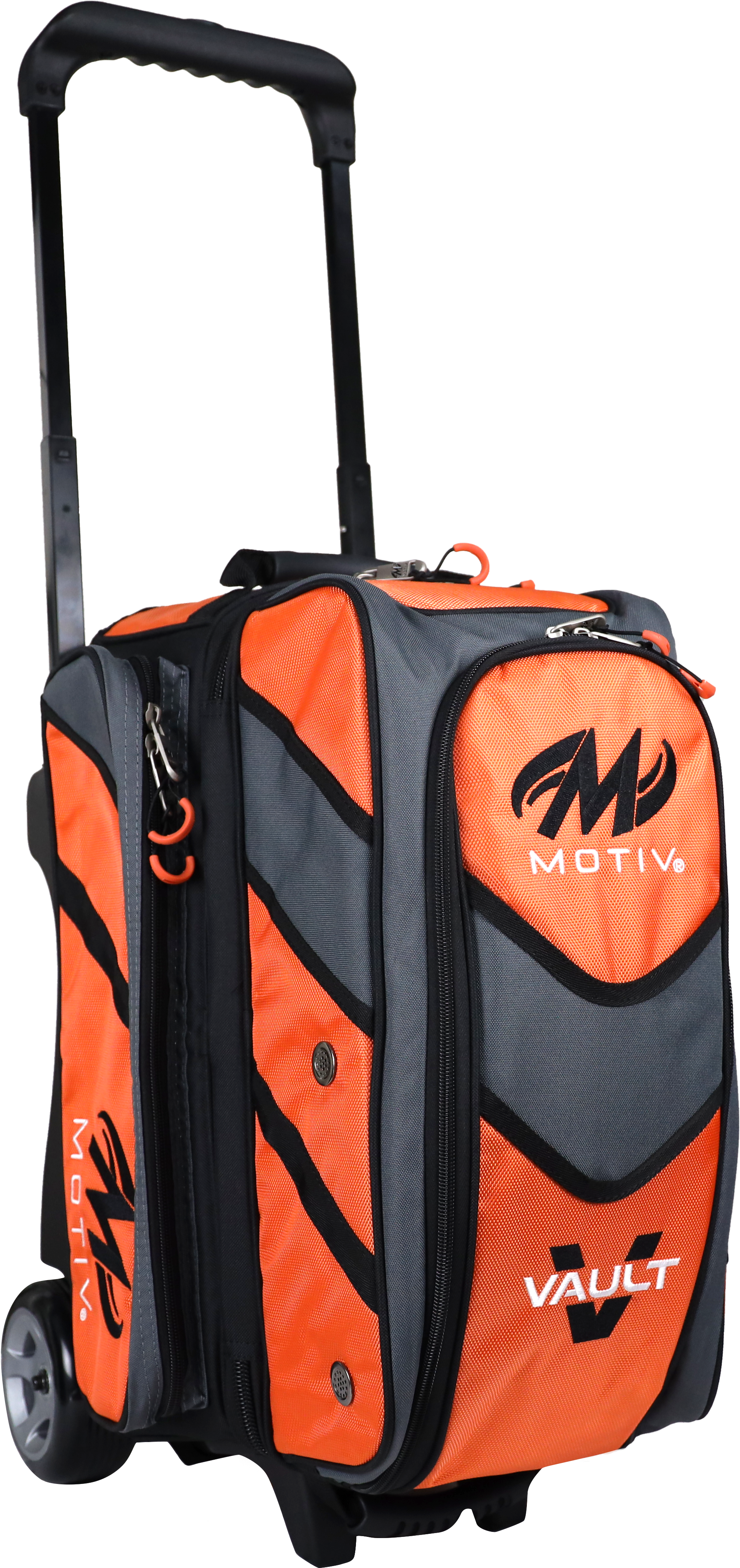 Motiv Vault 2 Ball Double Roller Bowling Bag - Orange - Perfect for League Play & Tournament Travel - Durable Bowling Equipment with Smooth Wheels for Easy Transport