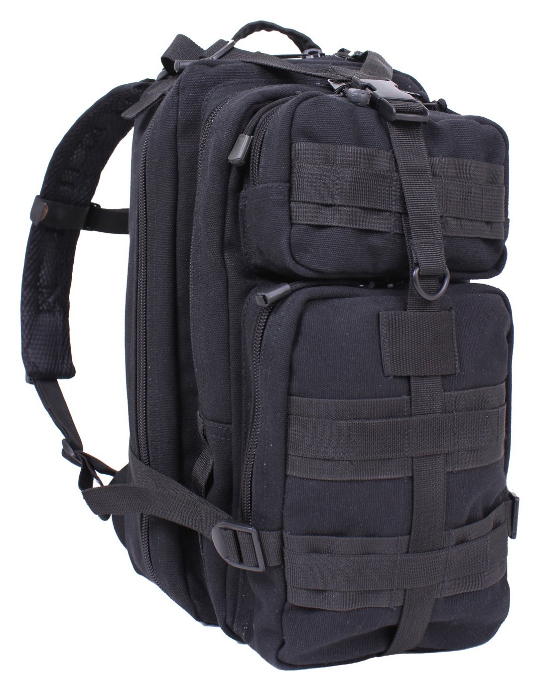 Black Tactical Canvas Go Pack Backpack - Durable Military Style Hiking Daypack for Outdoor Adventures, Travel & Everyday Use