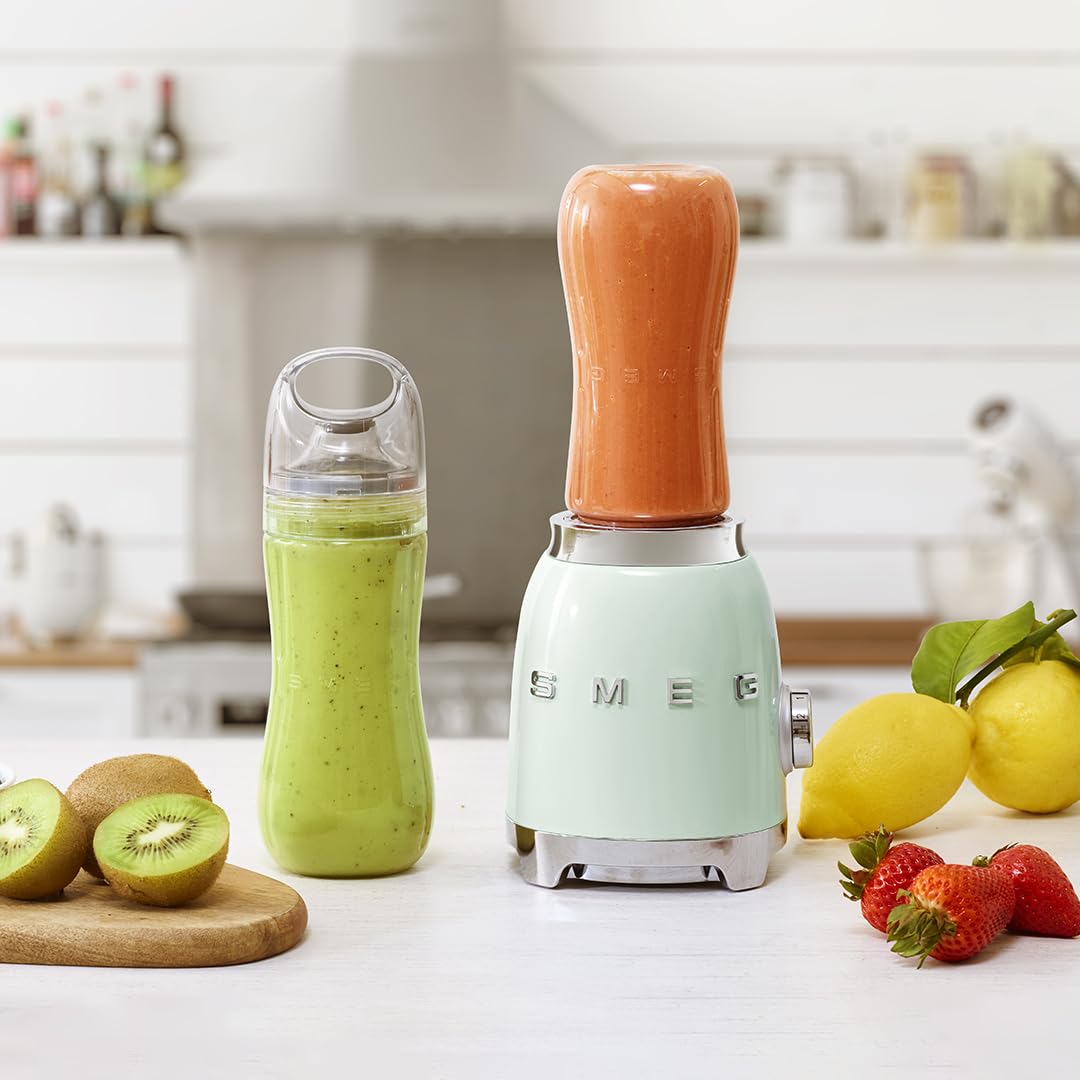SMEG 50's Retro Style Personal Blender - 600W, 2 BPA-Free 600ML Bottles, Pastel Green (PBF01PGUS) | Perfect for Smoothies, Protein Shakes & Healthy Drinks at Home, Office or Gym
